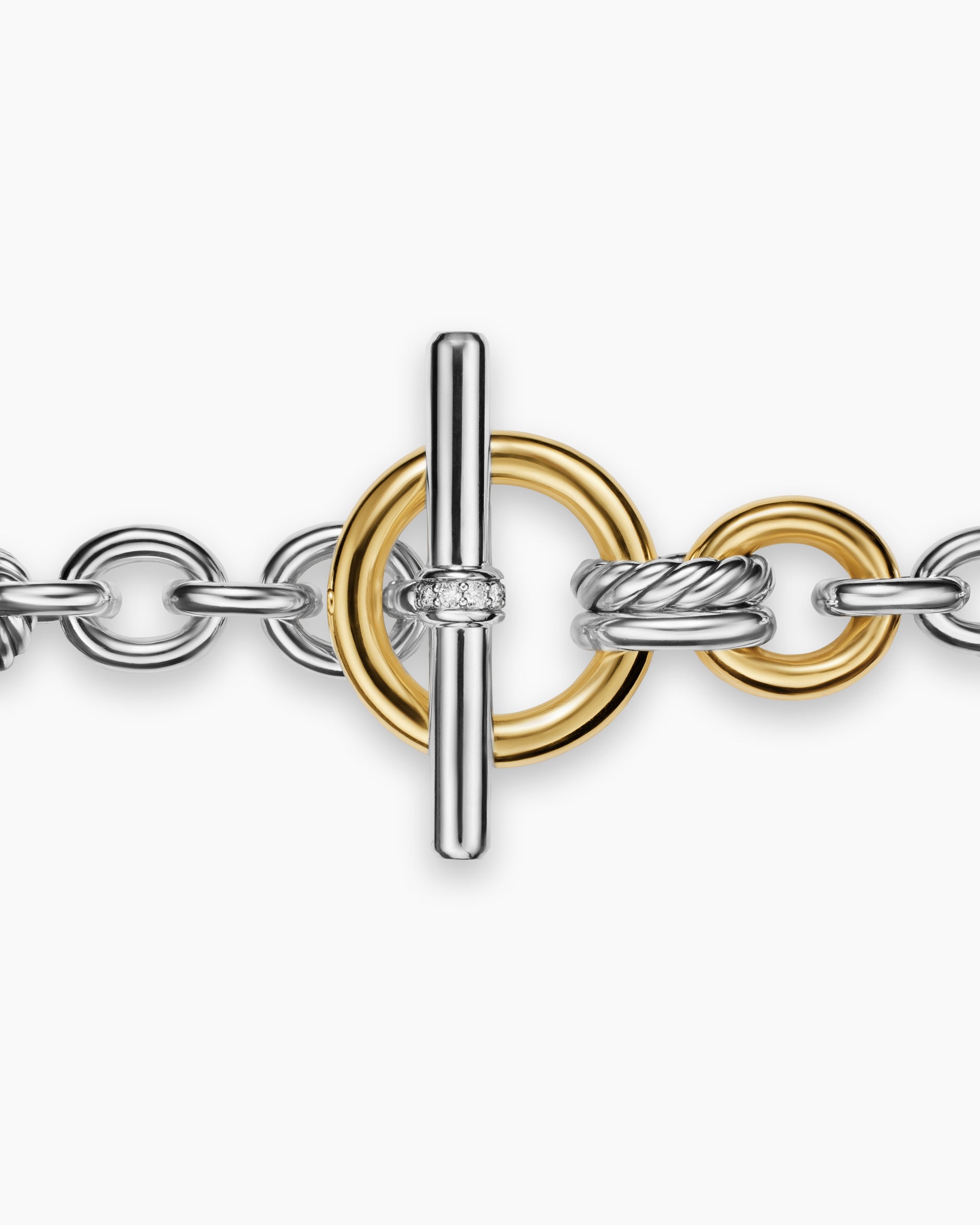 DY Mercer Toggle Chain Necklace in Sterling Silver with 18K Yellow Gold and Diamonds, 8mm - Image 5