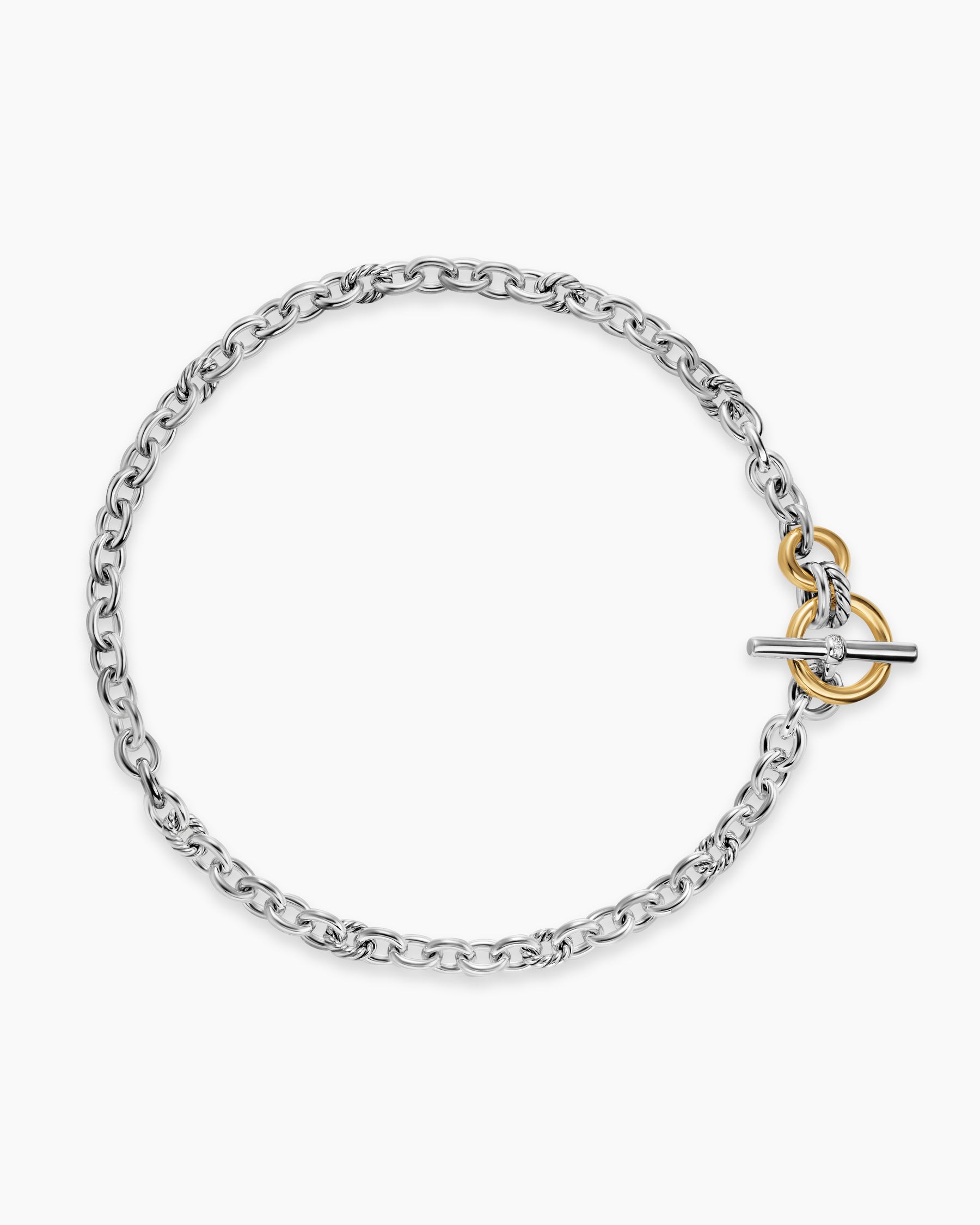 DY Mercer Toggle Chain Necklace in Sterling Silver with 18K Yellow Gold and Diamonds, 8mm