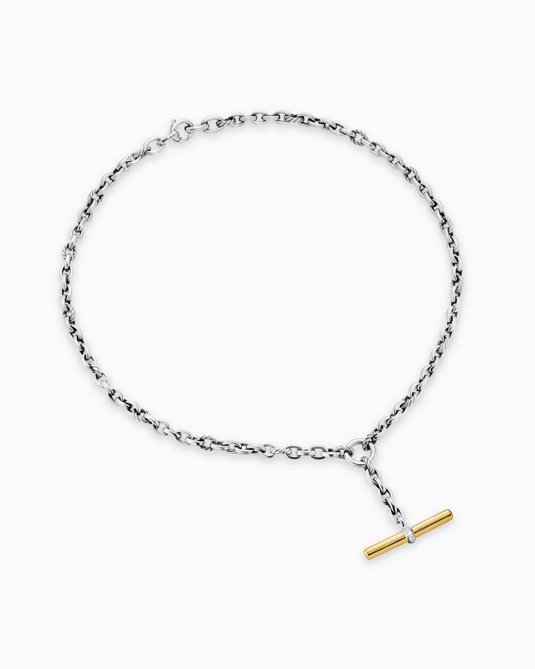 DY Mercer Petite Toggle Chain Necklace in Sterling Silver with 18K Yellow Gold and Diamonds, 4.5mm - Image 3