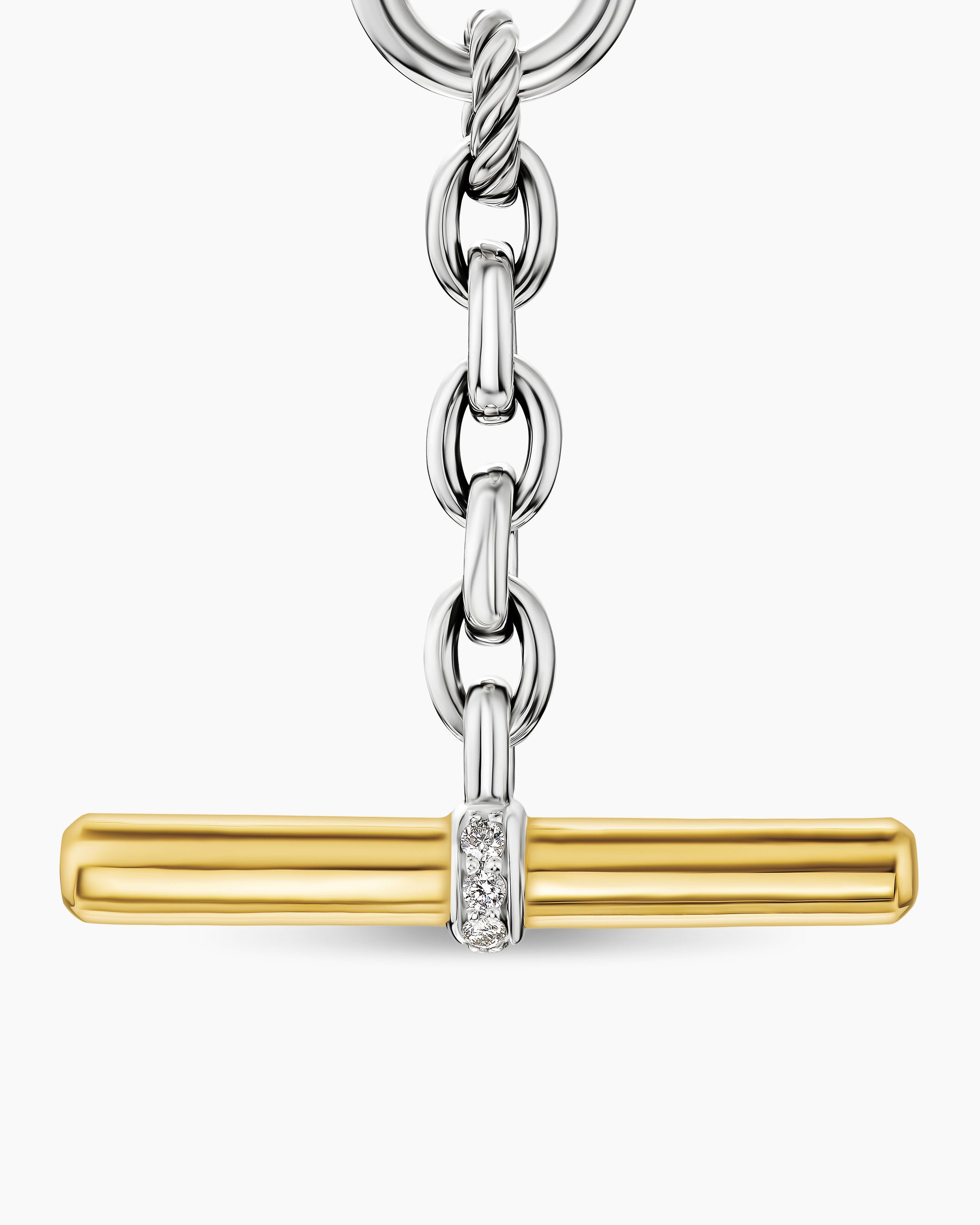 DY Mercer Petite Toggle Chain Necklace in Sterling Silver with 18K Yellow Gold and Diamonds, 4.5mm - Image 4
