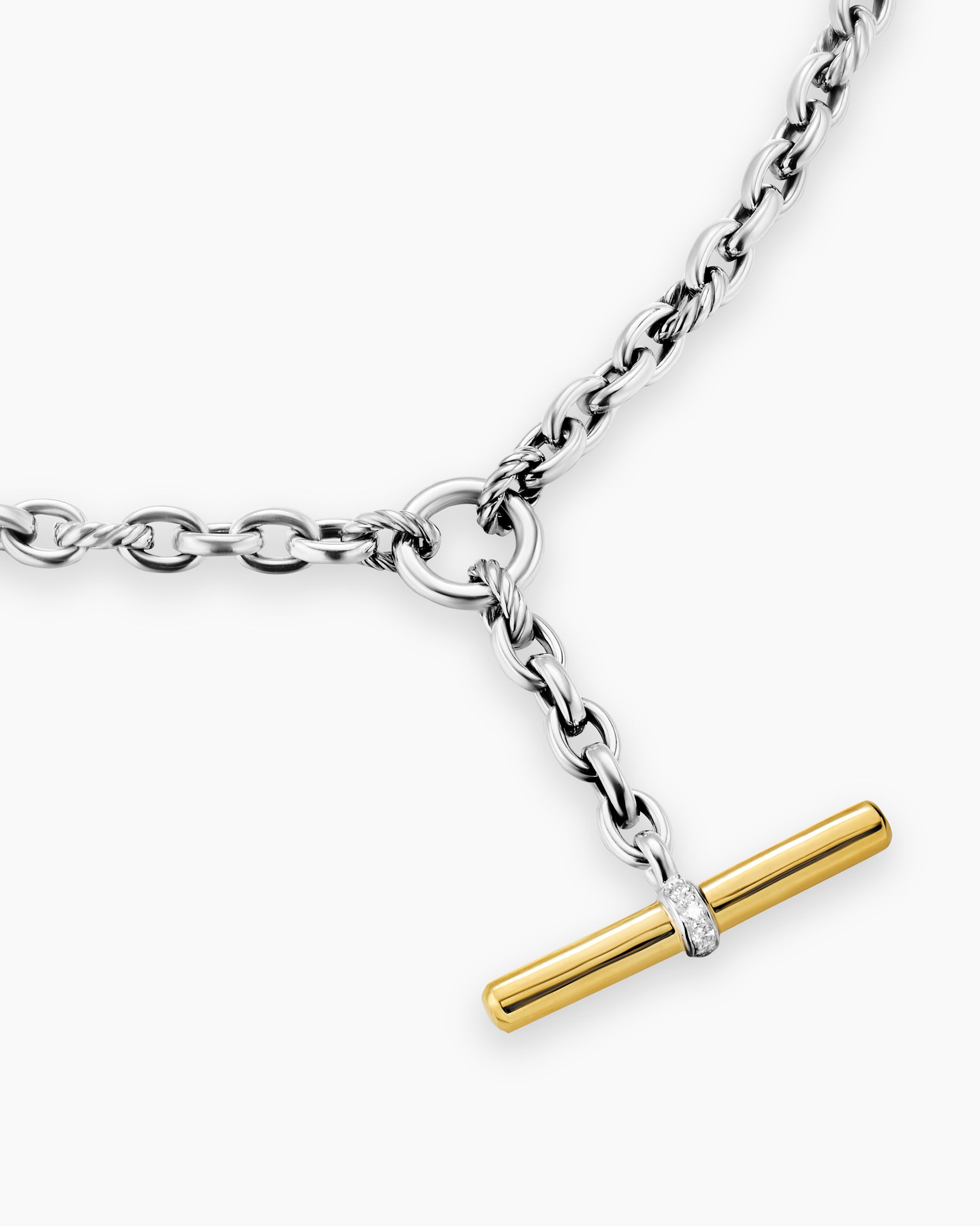 DY Mercer Petite Toggle Chain Necklace in Sterling Silver with 18K Yellow Gold and Diamonds, 4.5mm - Image 5