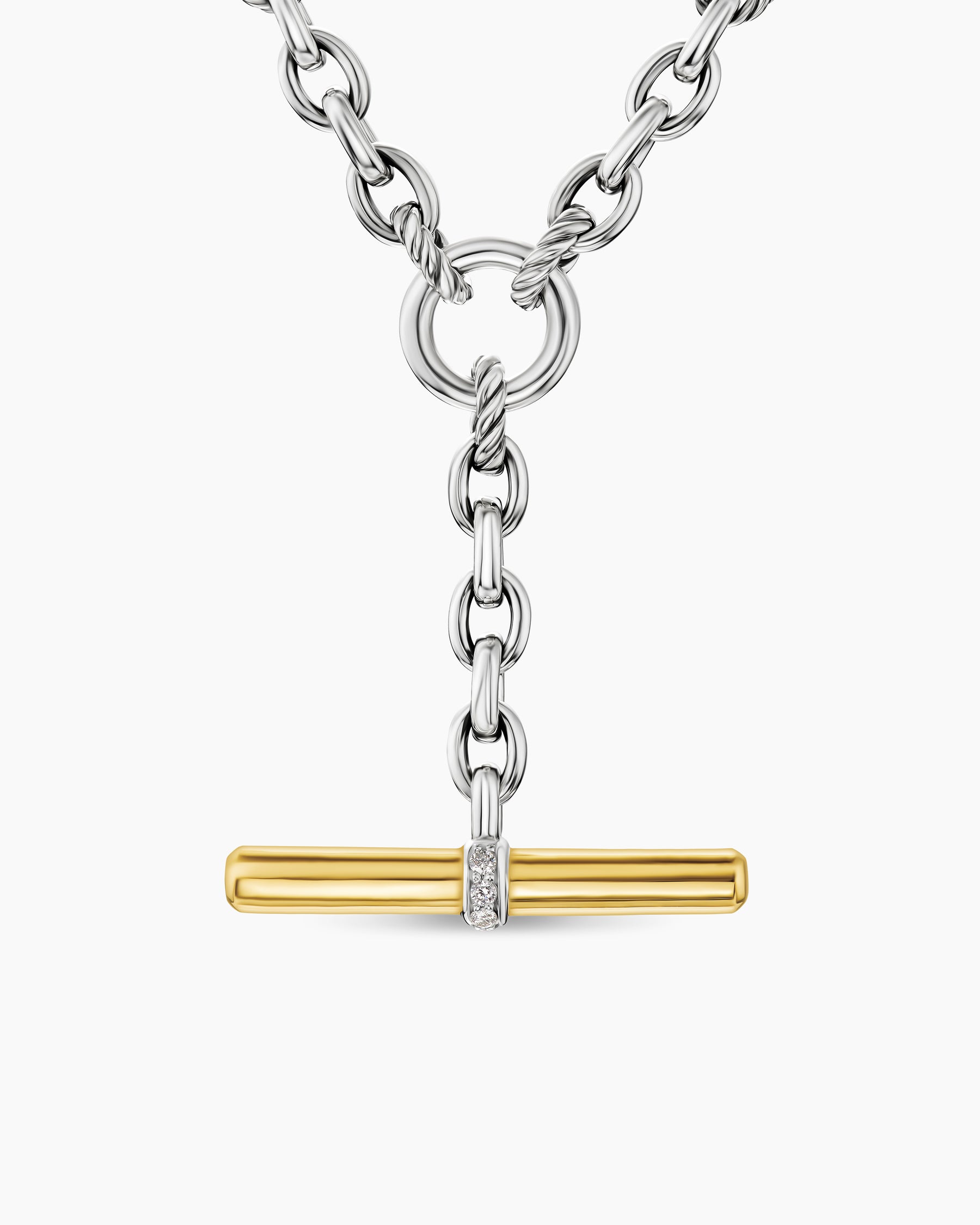 DY Mercer Petite Toggle Chain Necklace in Sterling Silver with 18K Yellow Gold and Diamonds, 4.5mm
