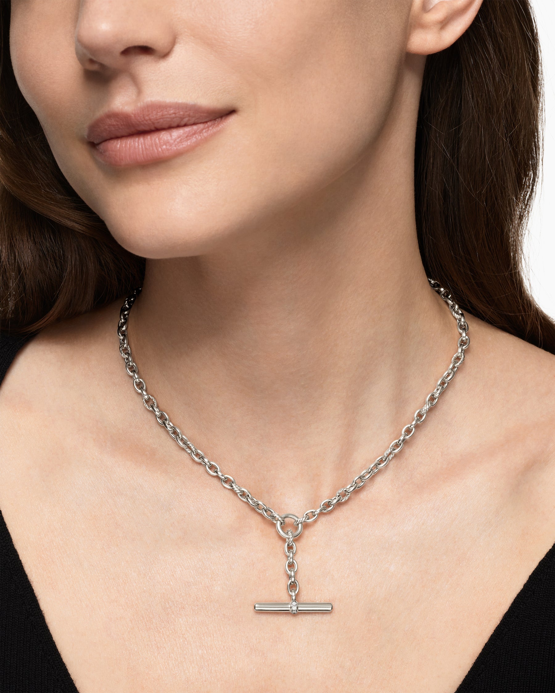 Alternative view of DY Mercer Petite Toggle Chain Necklace in Sterling Silver with Diamonds, 4.5mm