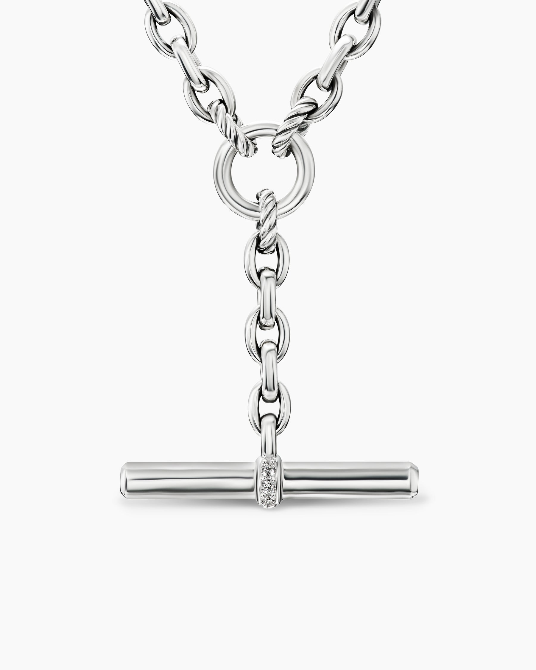 DY Mercer Petite Toggle Chain Necklace in Sterling Silver with Diamonds, 4.5mm