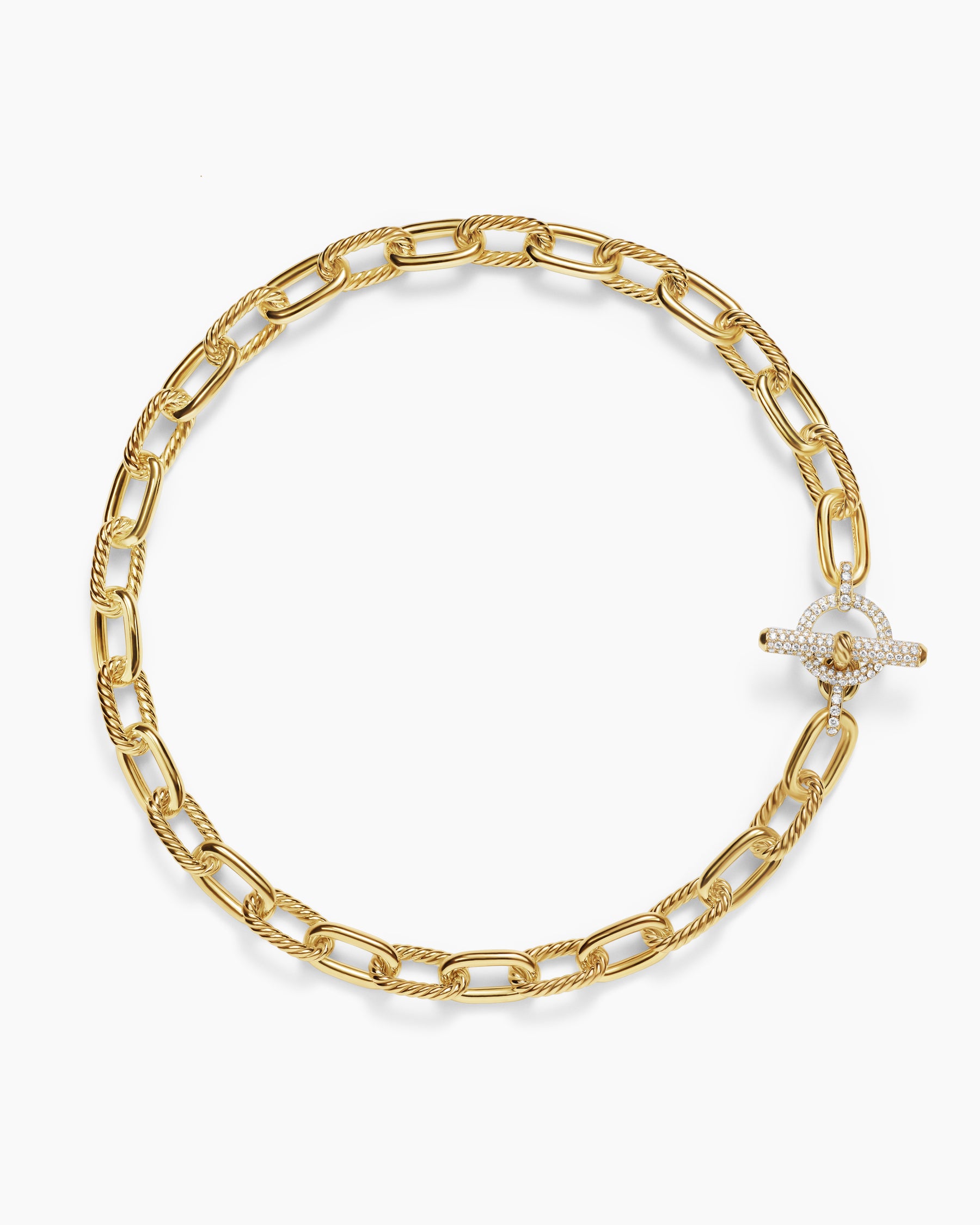 DY Madison Toggle Chain Necklace in 18K Yellow Gold with Diamonds, 11mm