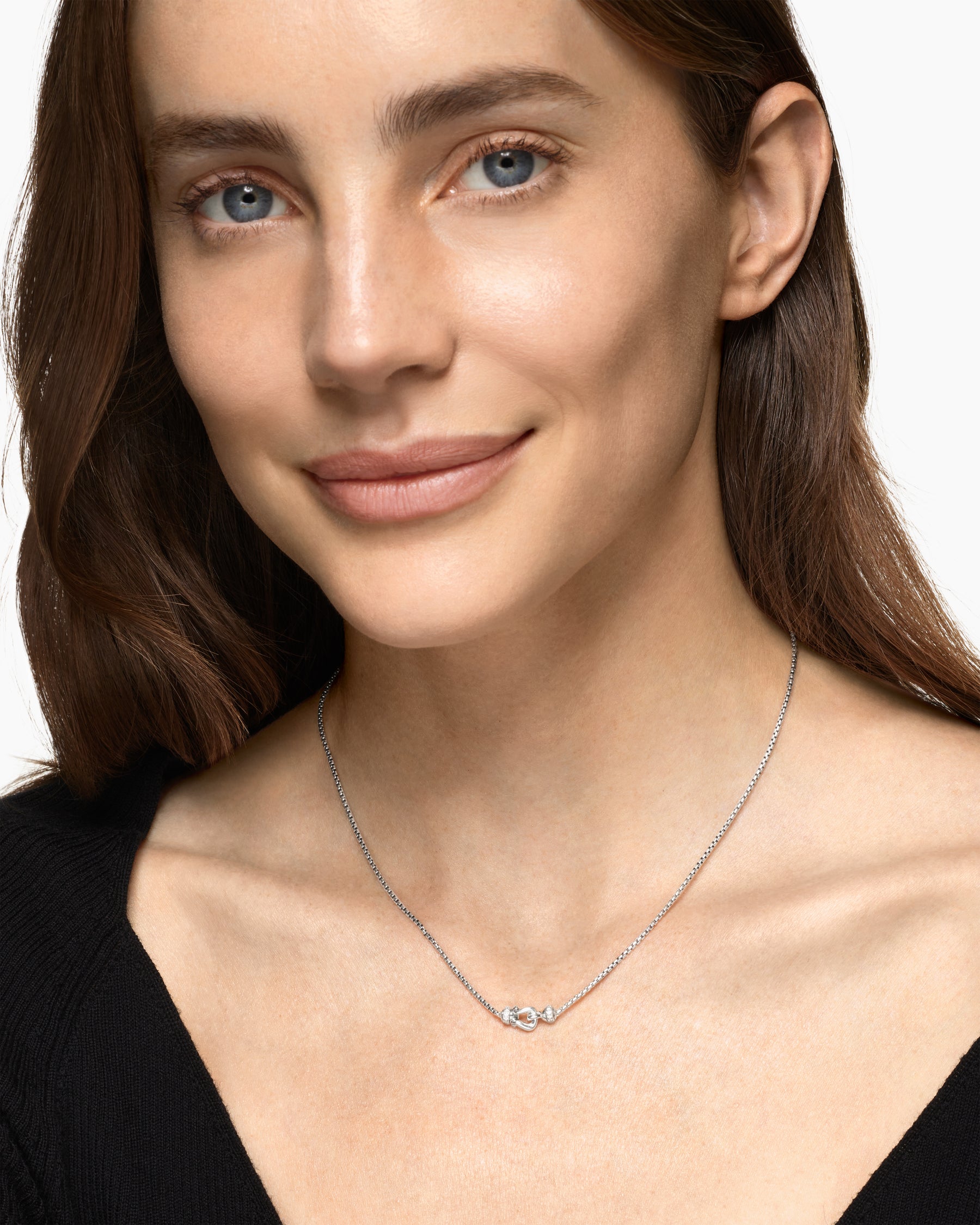 Alternative view of Petite Buckle Necklace in Sterling Silver with Diamonds, 16.2mm