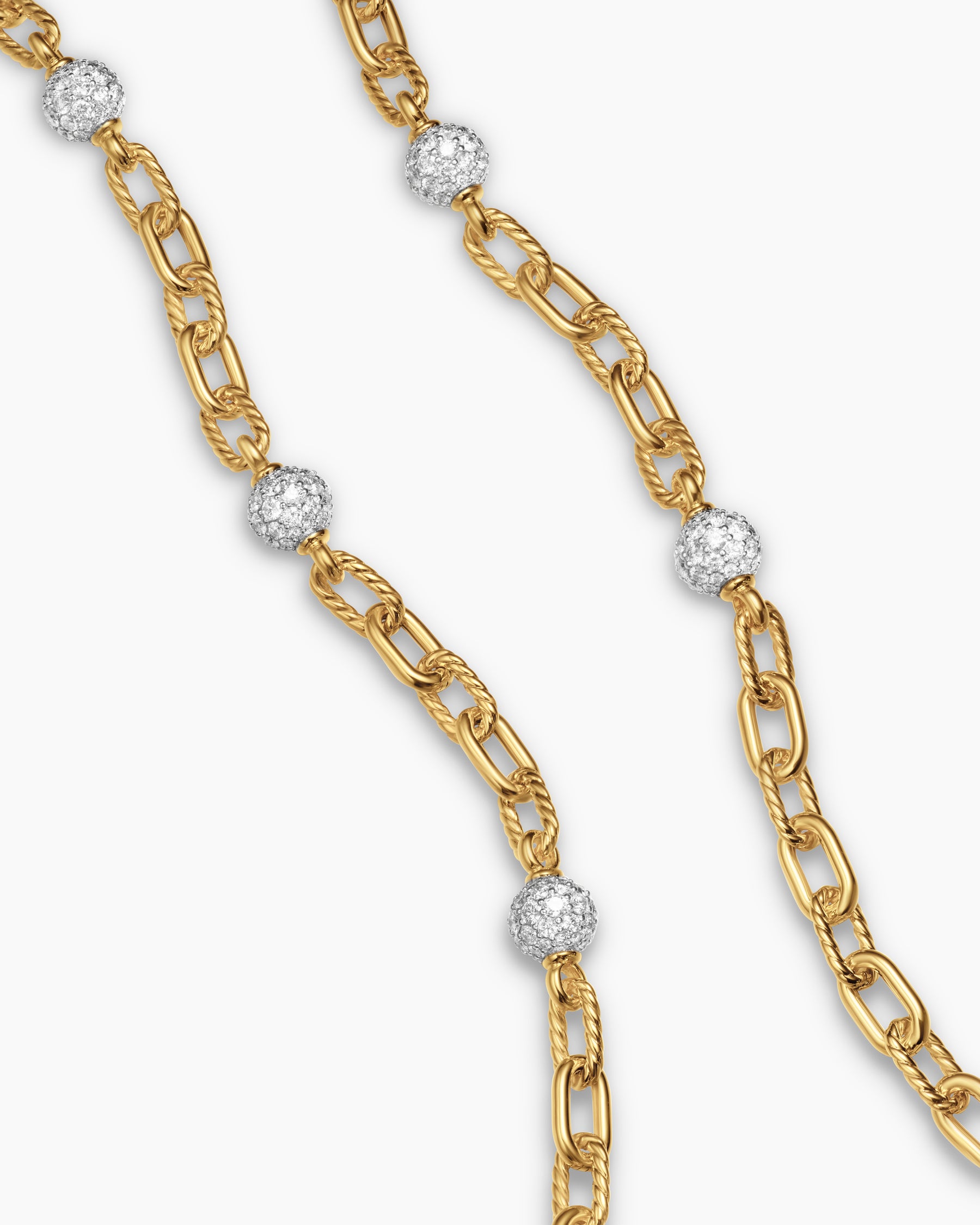 DY Madison Pavé Bead Chain Necklace in 18K Yellow Gold with Diamonds, 6mm - Image 3