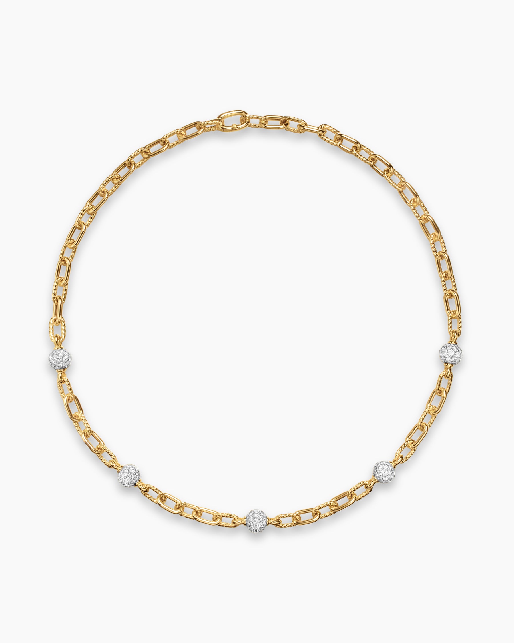 DY Madison Pavé Bead Chain Necklace in 18K Yellow Gold with Diamonds, 6mm - Image 4