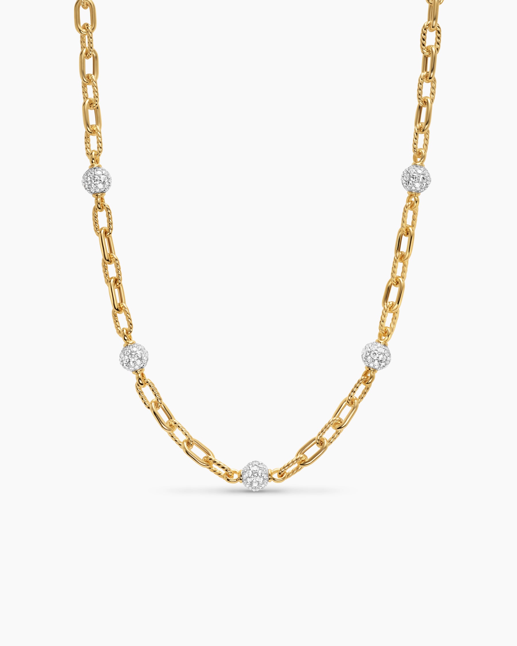 DY Madison Pavé Bead Chain Necklace in 18K Yellow Gold with Diamonds, 6mm