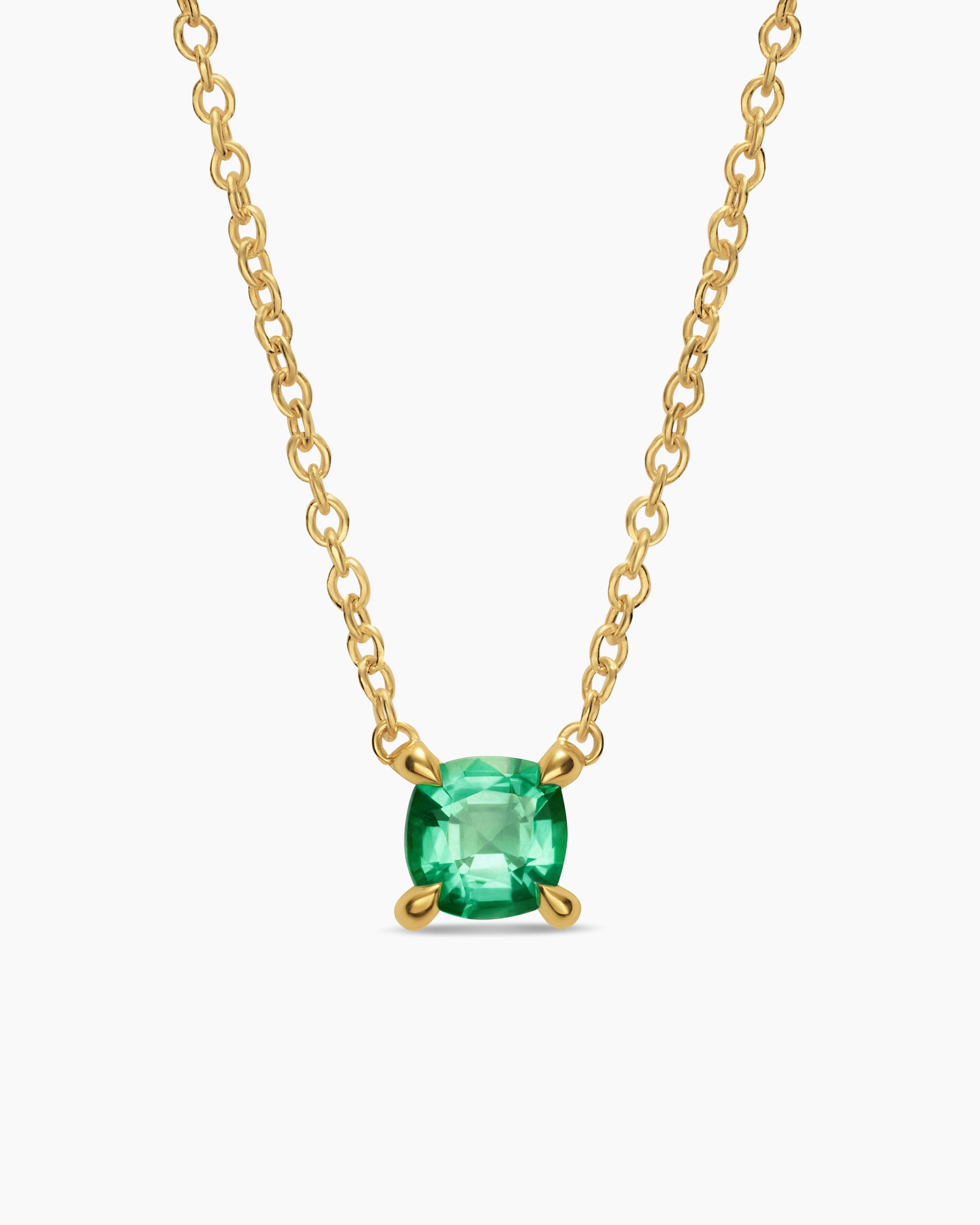 Micro Chatelaine Pendant Necklace in 18K Yellow Gold with Emerald, 4mm