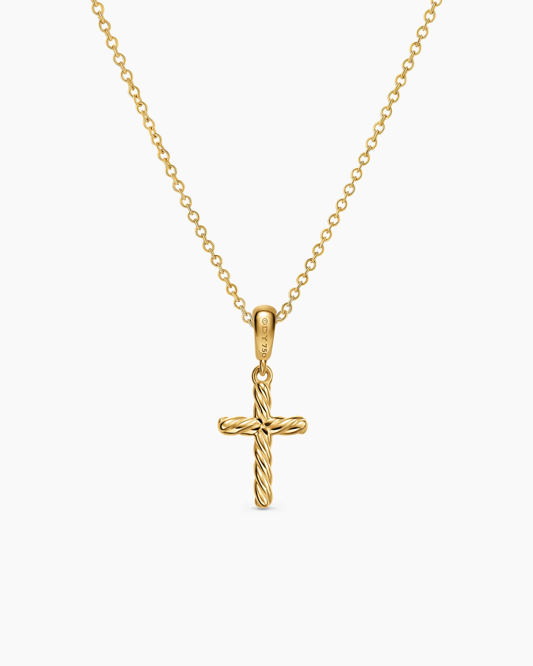 Cable Cross Pendant Necklace in 18K Yellow Gold, 17.5mm - Image 4