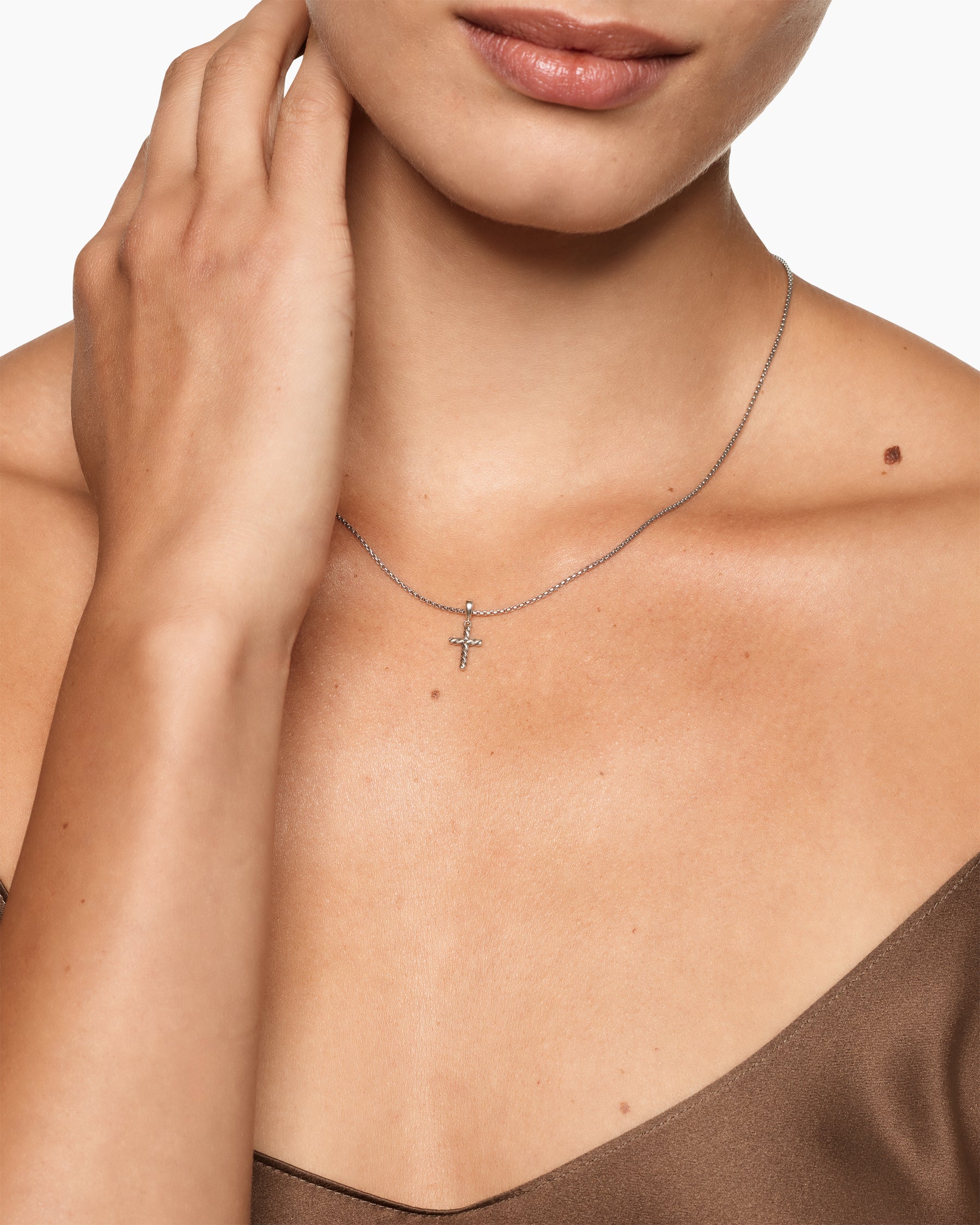 Alternative view of Cable Cross Pendant Necklace in Sterling Silver, 17.5mm