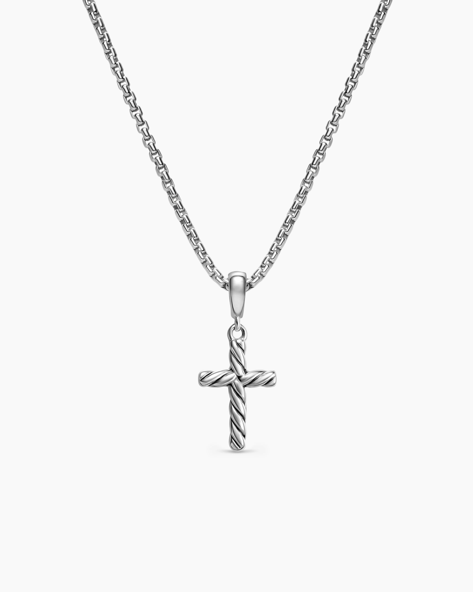 Cable Cross Pendant Necklace in Sterling Silver, 17.5mm