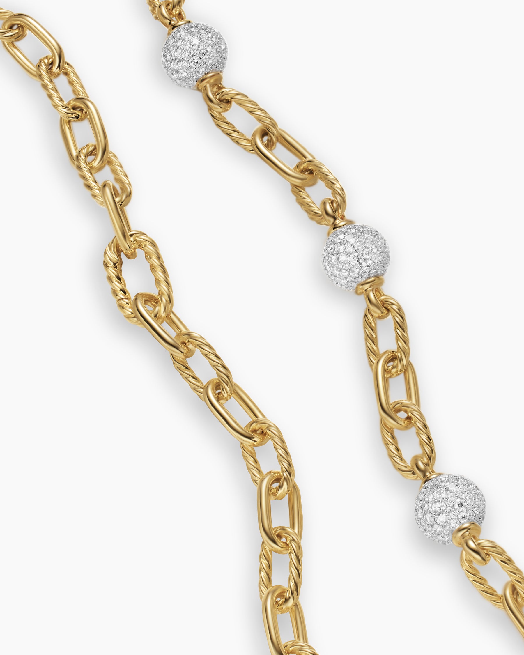 Alternative view of DY Madison Pavé Bead Chain Necklace in 18K Yellow Gold with Diamonds, 8.5mm