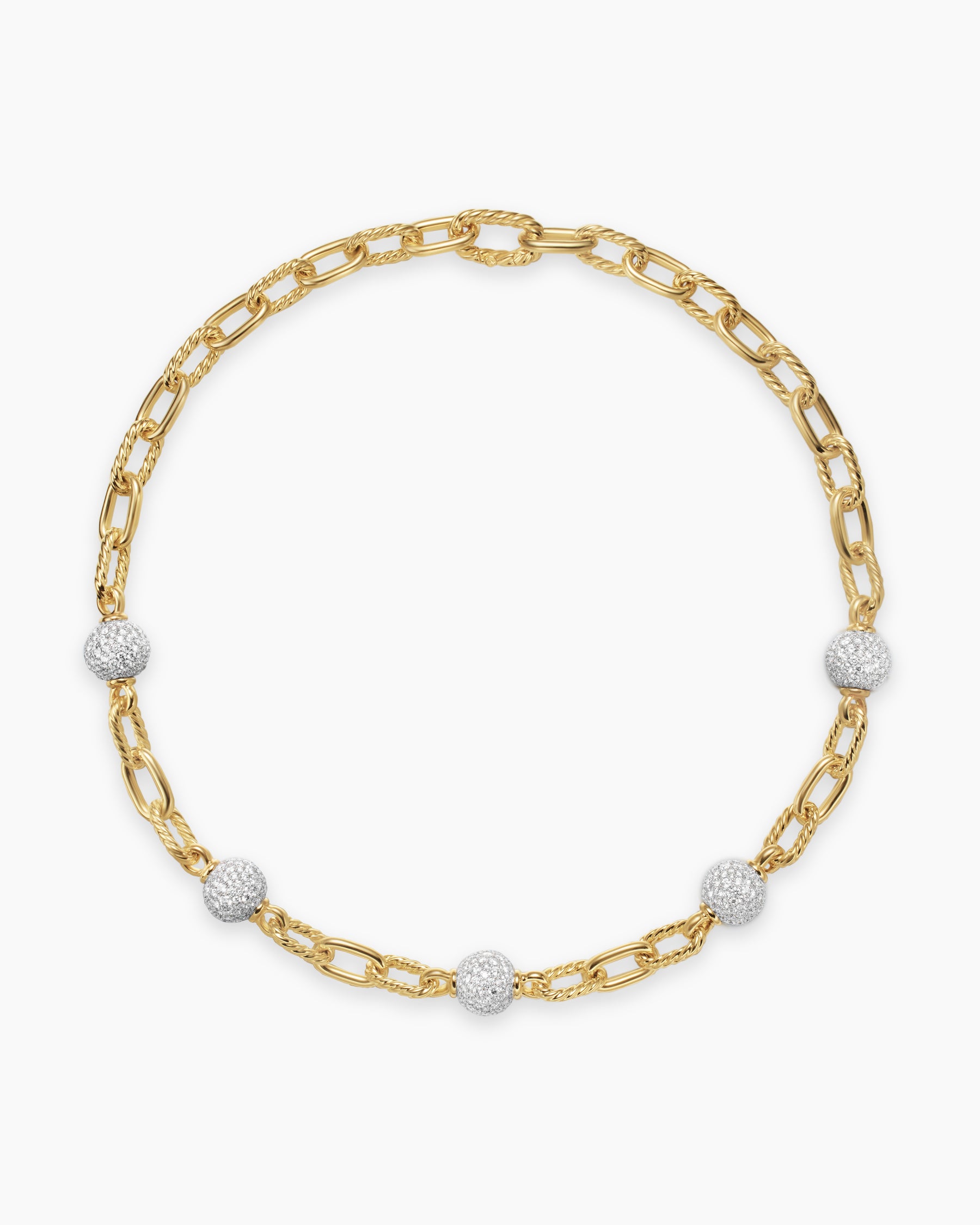 DY Madison Pavé Bead Chain Necklace in 18K Yellow Gold with Diamonds, 8.5mm - Image 3
