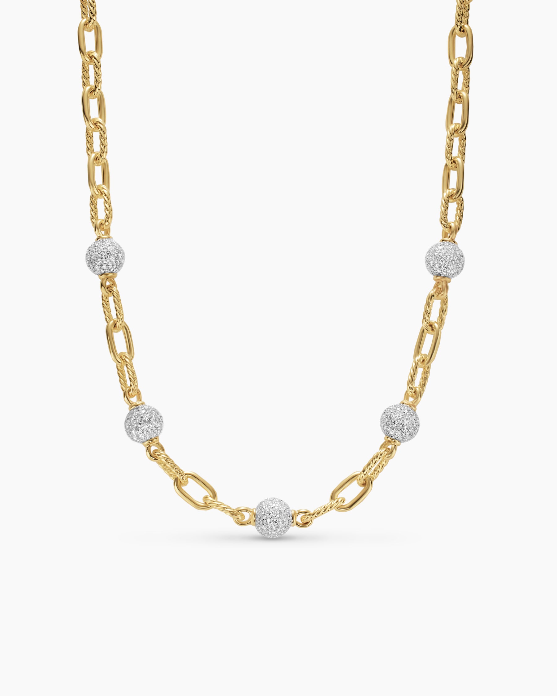 DY Madison Pavé Bead Chain Necklace in 18K Yellow Gold with Diamonds, 8.5mm