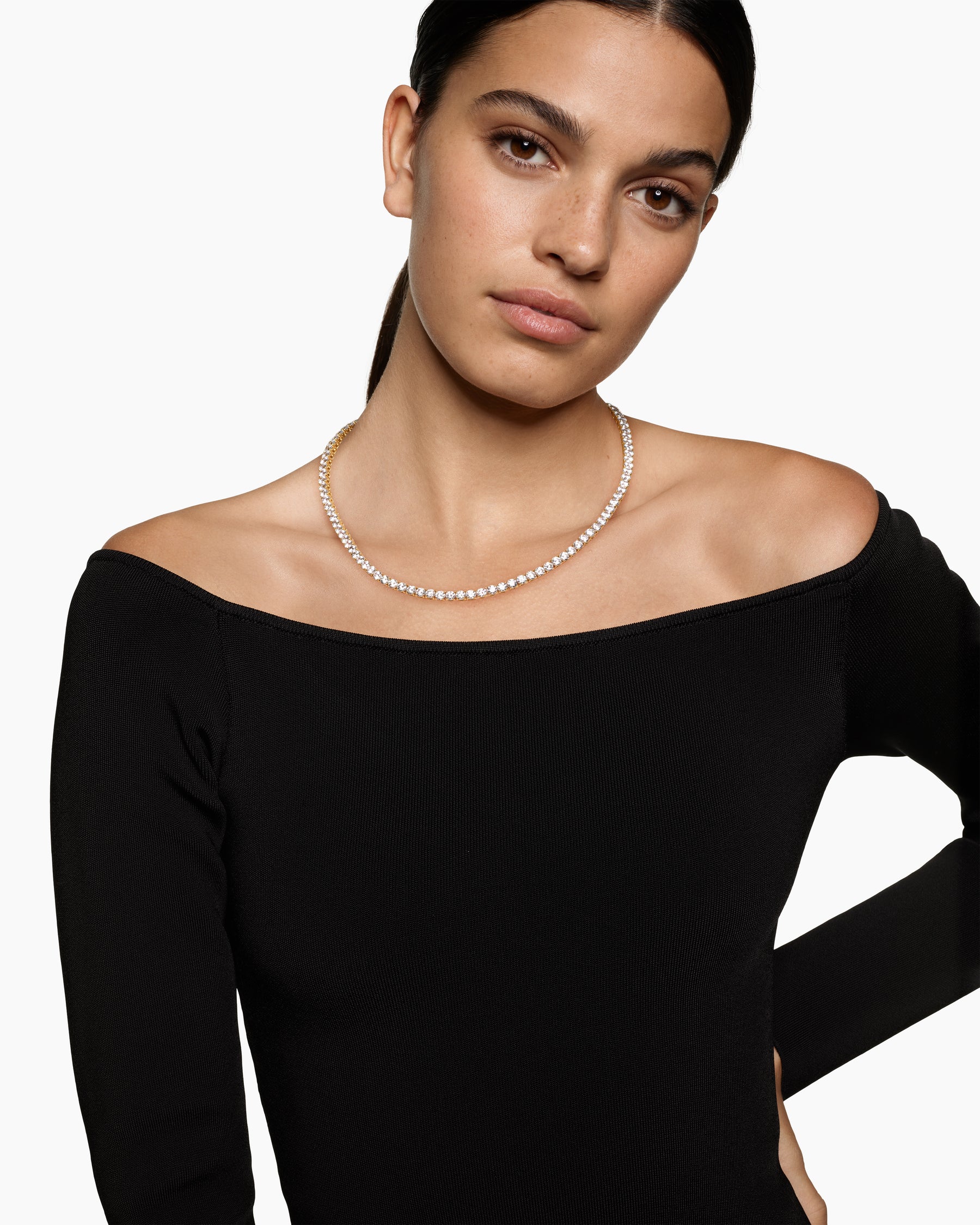 Alternative view of Tennis Necklace in 18K Yellow Gold with Diamonds, 4mm