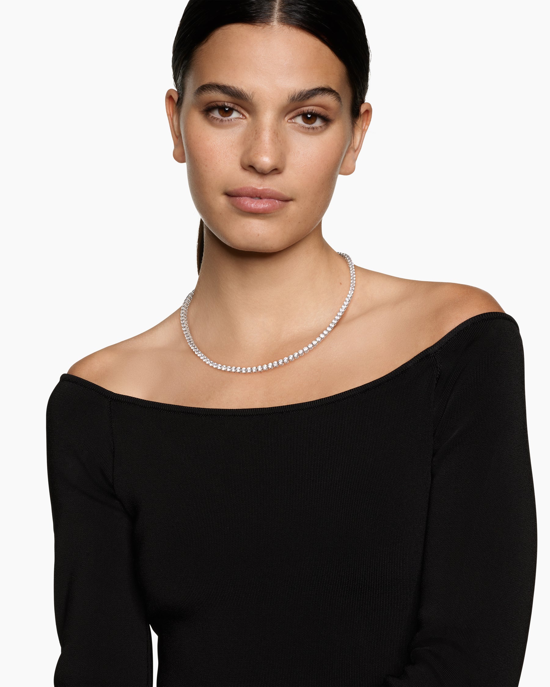 Alternative view of Tennis Necklace in 18K White Gold with Diamonds, 4mm