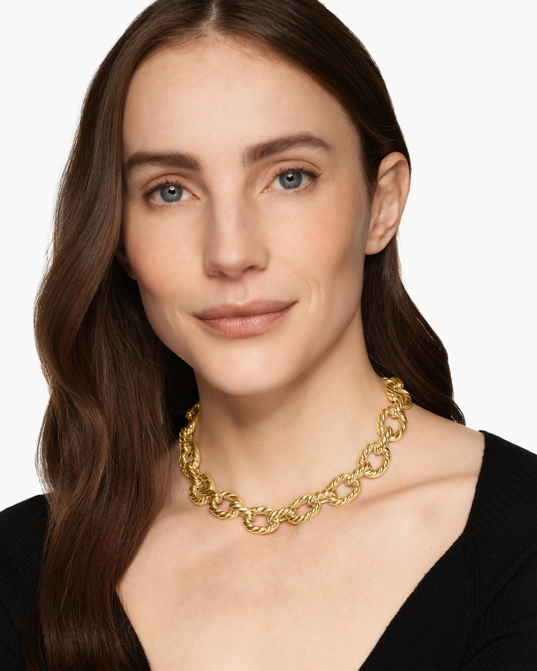 Alternative view of Sculpted Cable Oval Link Necklace in 18K Yellow Gold, 18mm