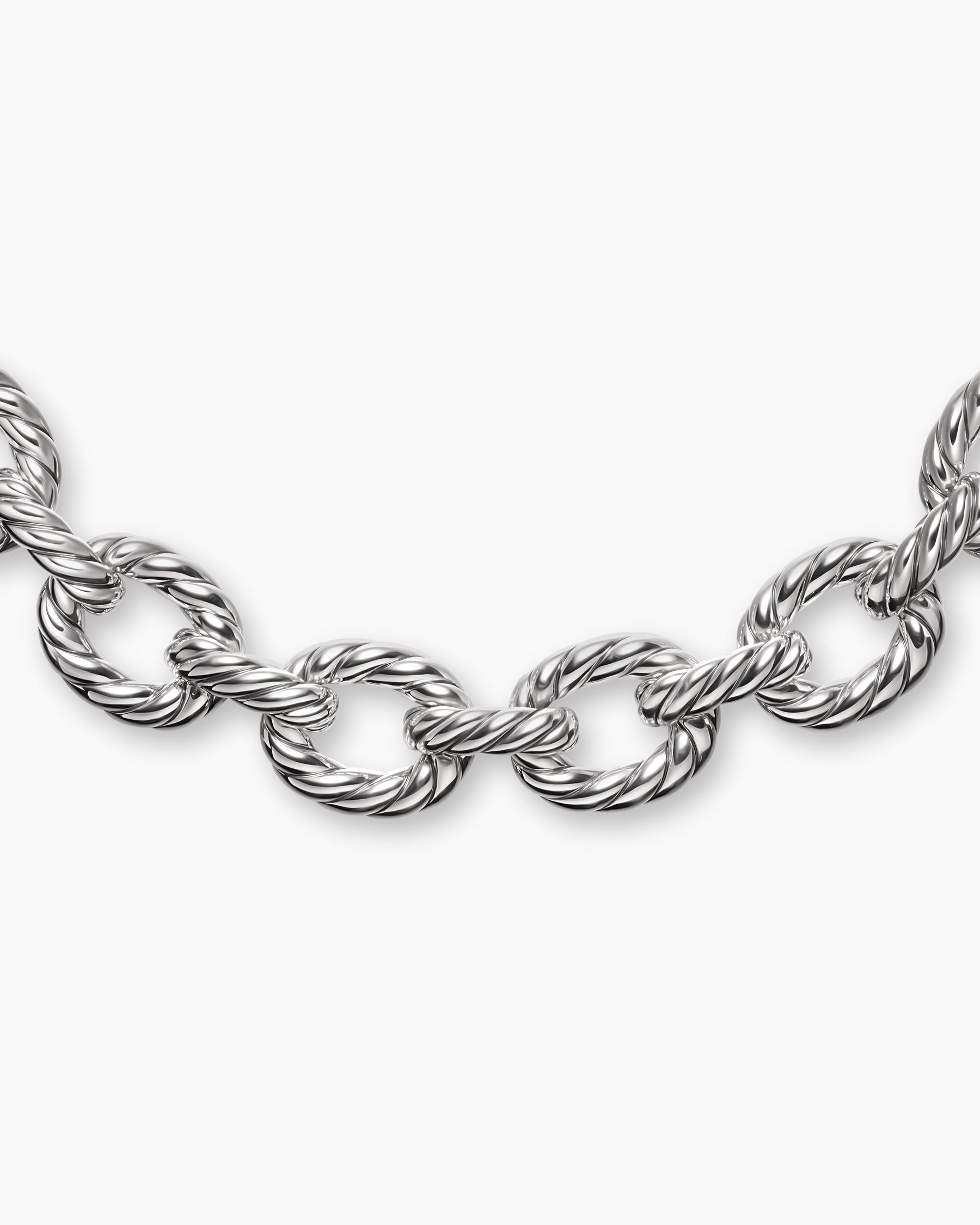 Sculpted Cable Oval Link Necklace in Sterling Silver, 18mm - Image 4