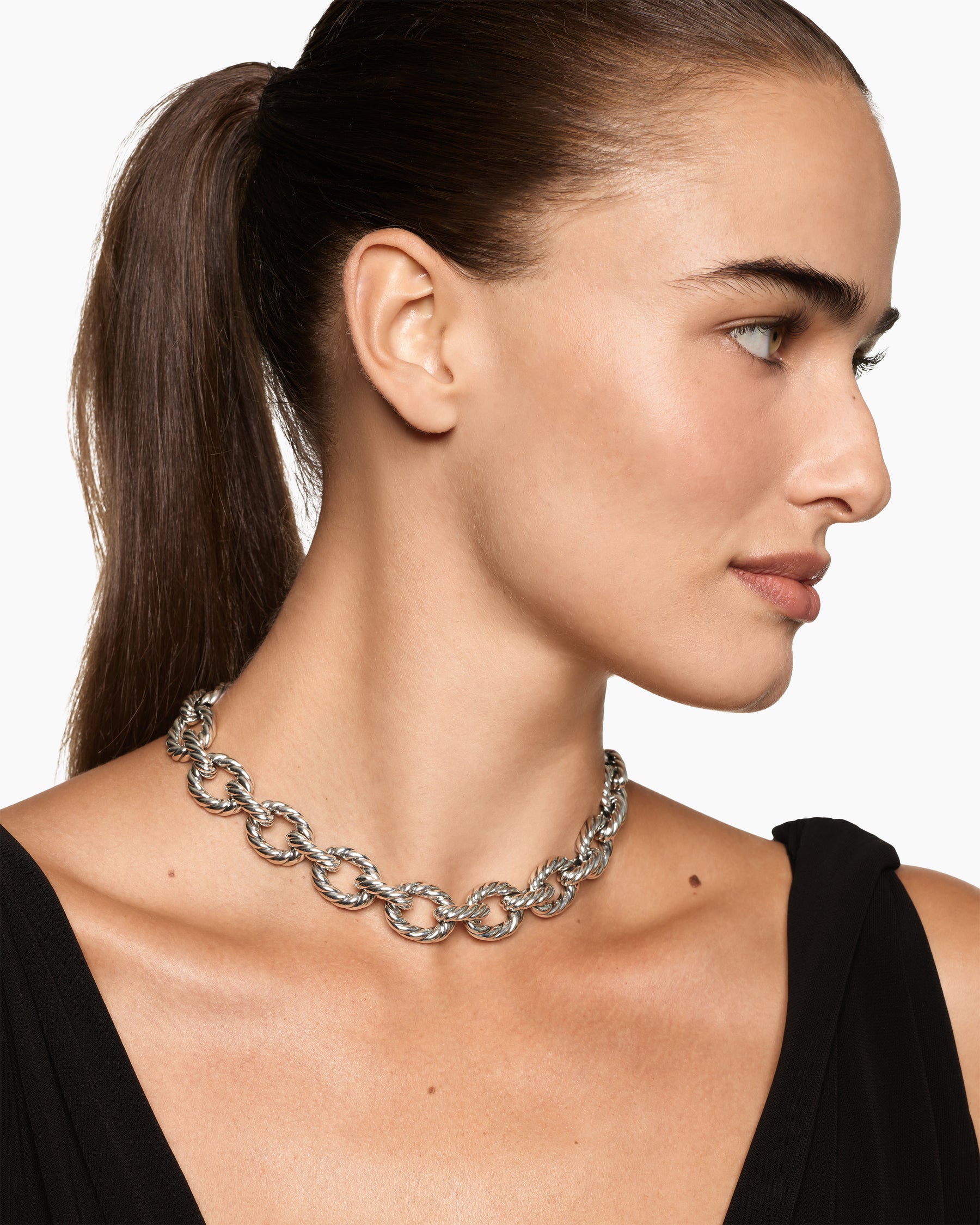 Alternative view of Sculpted Cable Oval Link Necklace in Sterling Silver, 18mm