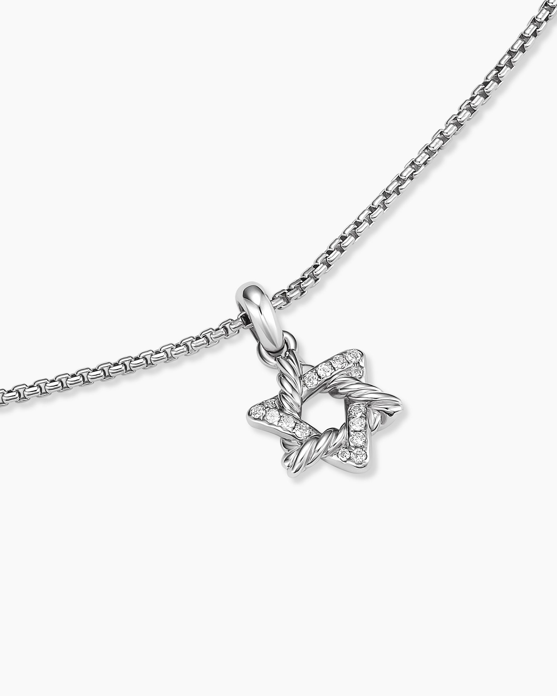 Star of David Pendant Necklace in Sterling Silver with Diamonds, 12.3mm - Image 5