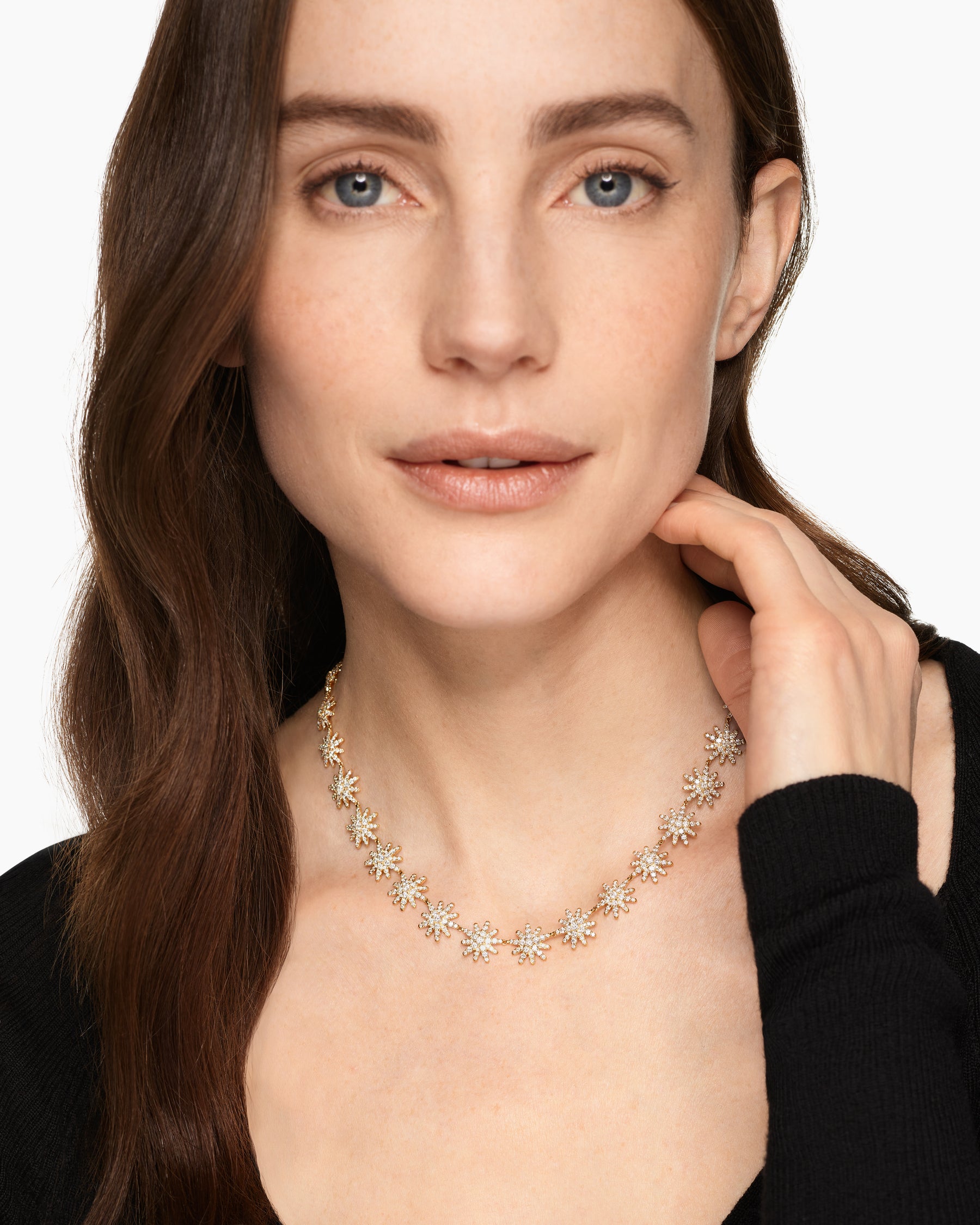Alternative view of Starburst Tennis Necklace in 18K Yellow Gold with Diamonds, 12.5mm