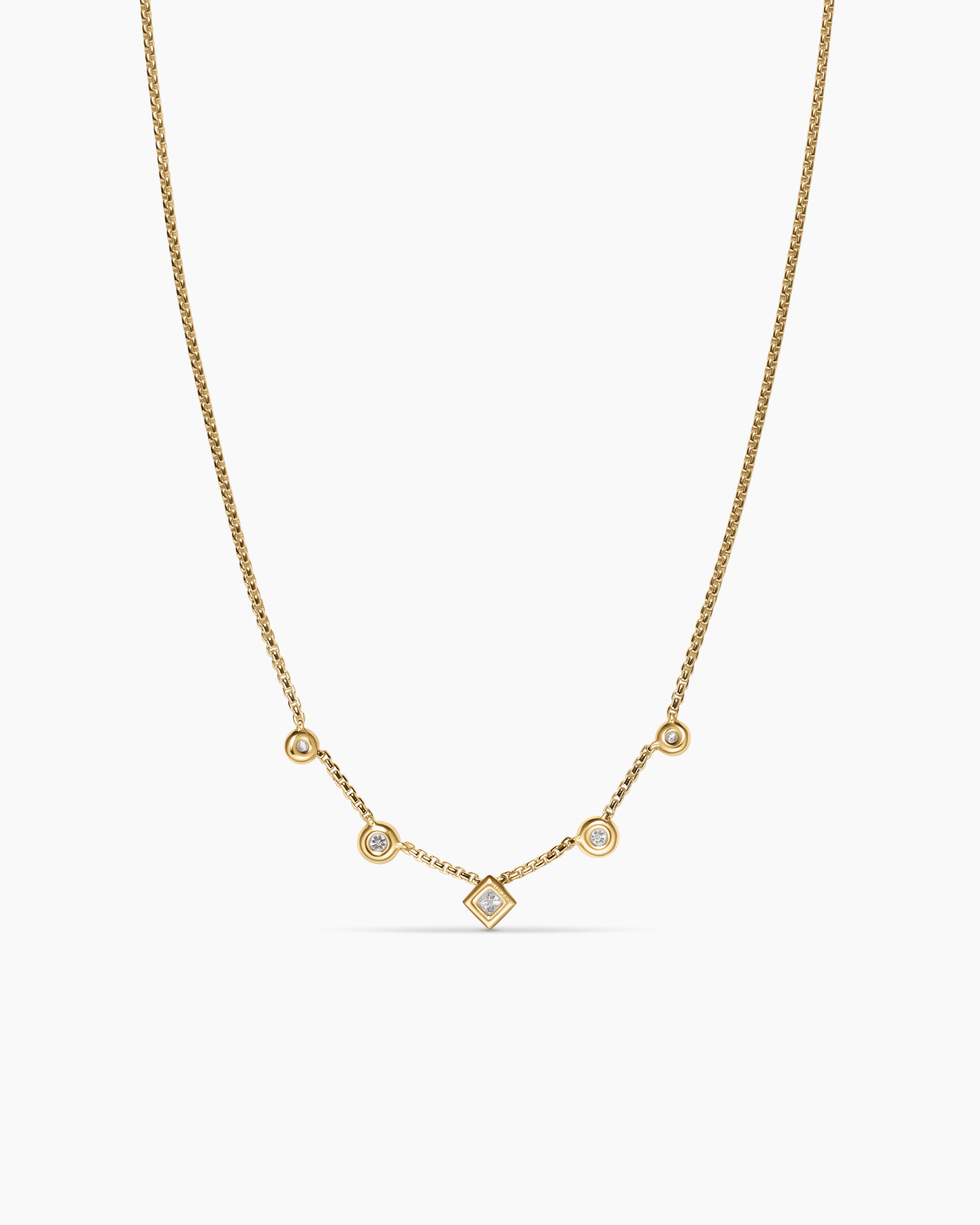 Petite Modern Renaissance Station Chain Necklace in 18K Yellow Gold with Diamonds, 3.4mm - Image 4