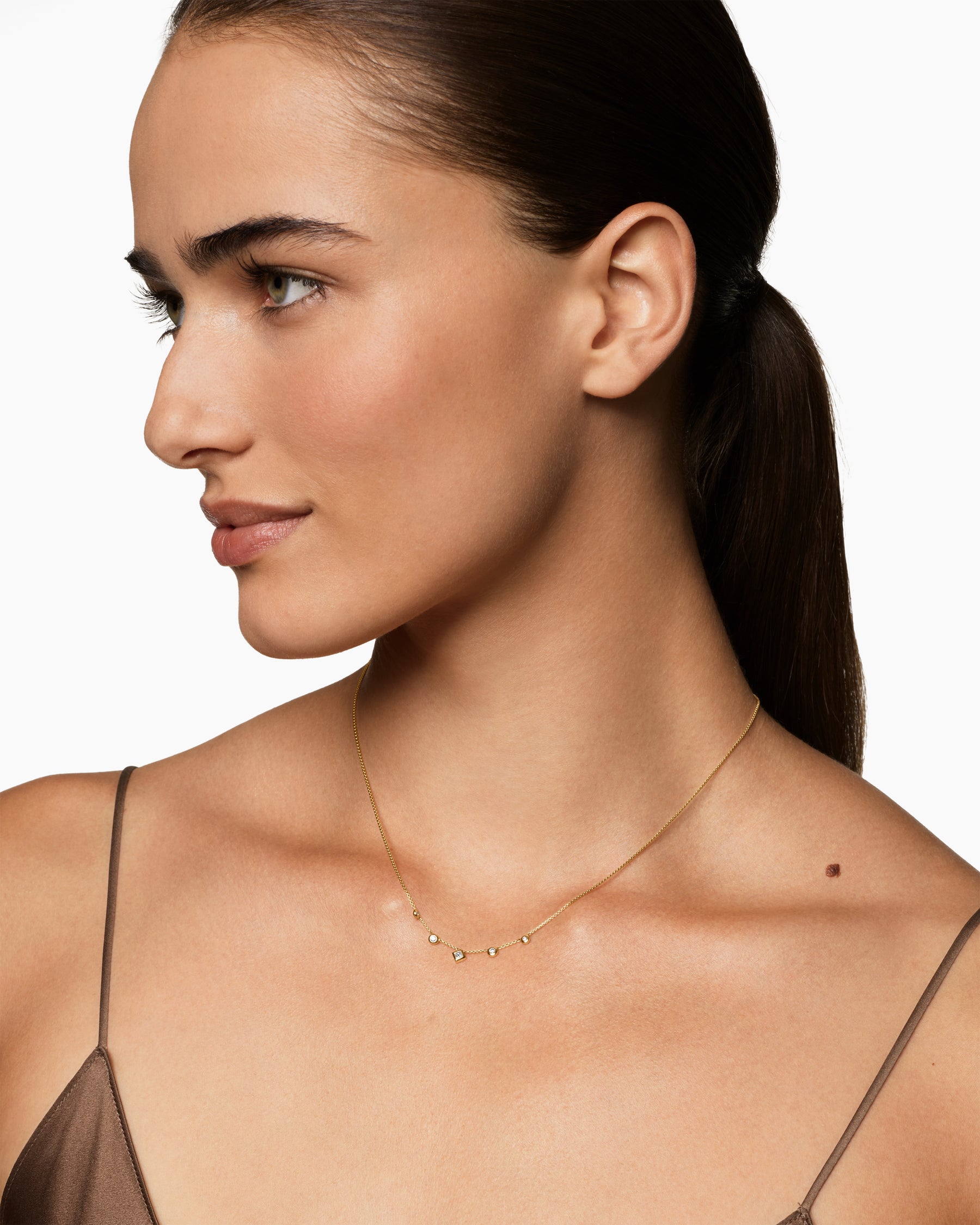 Alternative view of Petite Modern Renaissance Station Chain Necklace in 18K Yellow Gold with Diamonds, 3.4mm