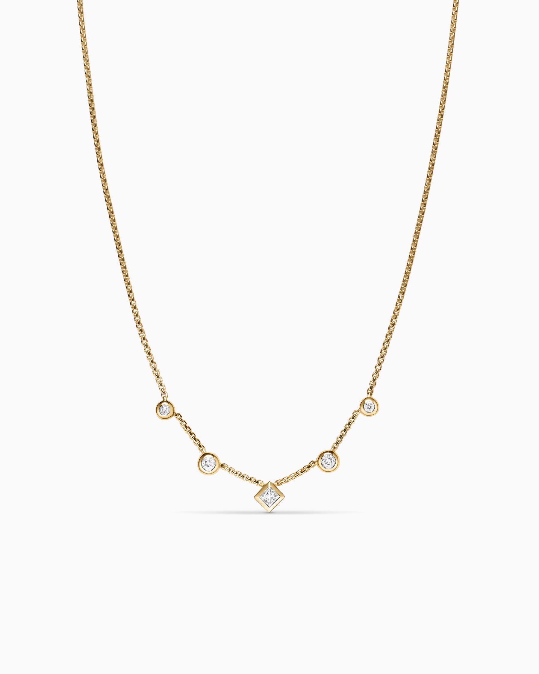 Petite Modern Renaissance Station Chain Necklace in 18K Yellow Gold with Diamonds, 3.4mm