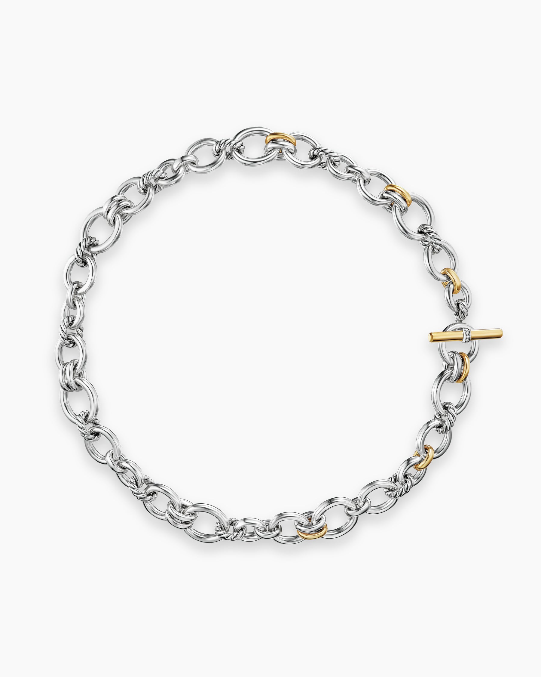DY Mercer Chain Necklace in Sterling Silver with 18K Yellow Gold and Diamonds, 8mm