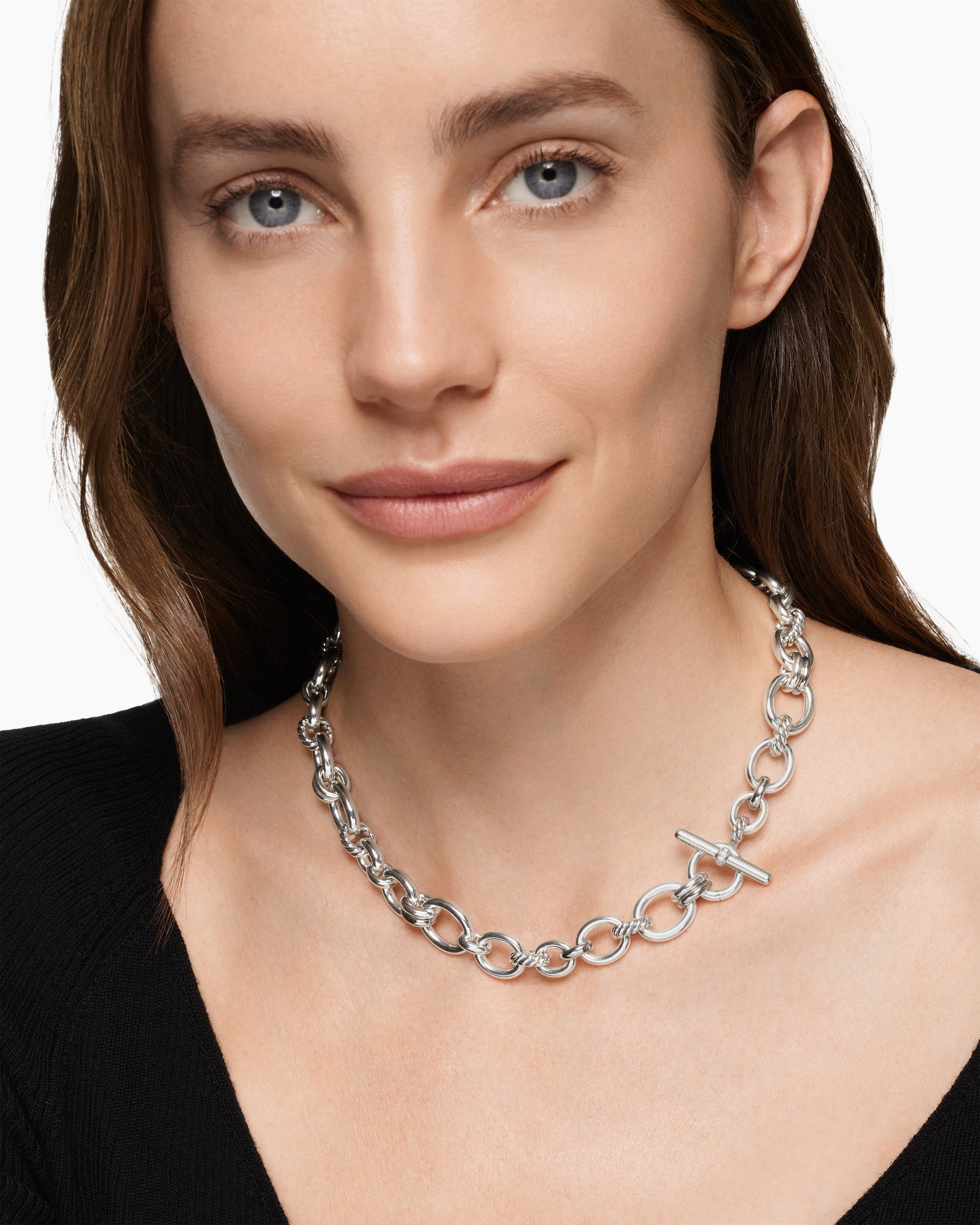Alternative view of DY Mercer Chain Necklace in Sterling Silver with Diamonds, 8mm