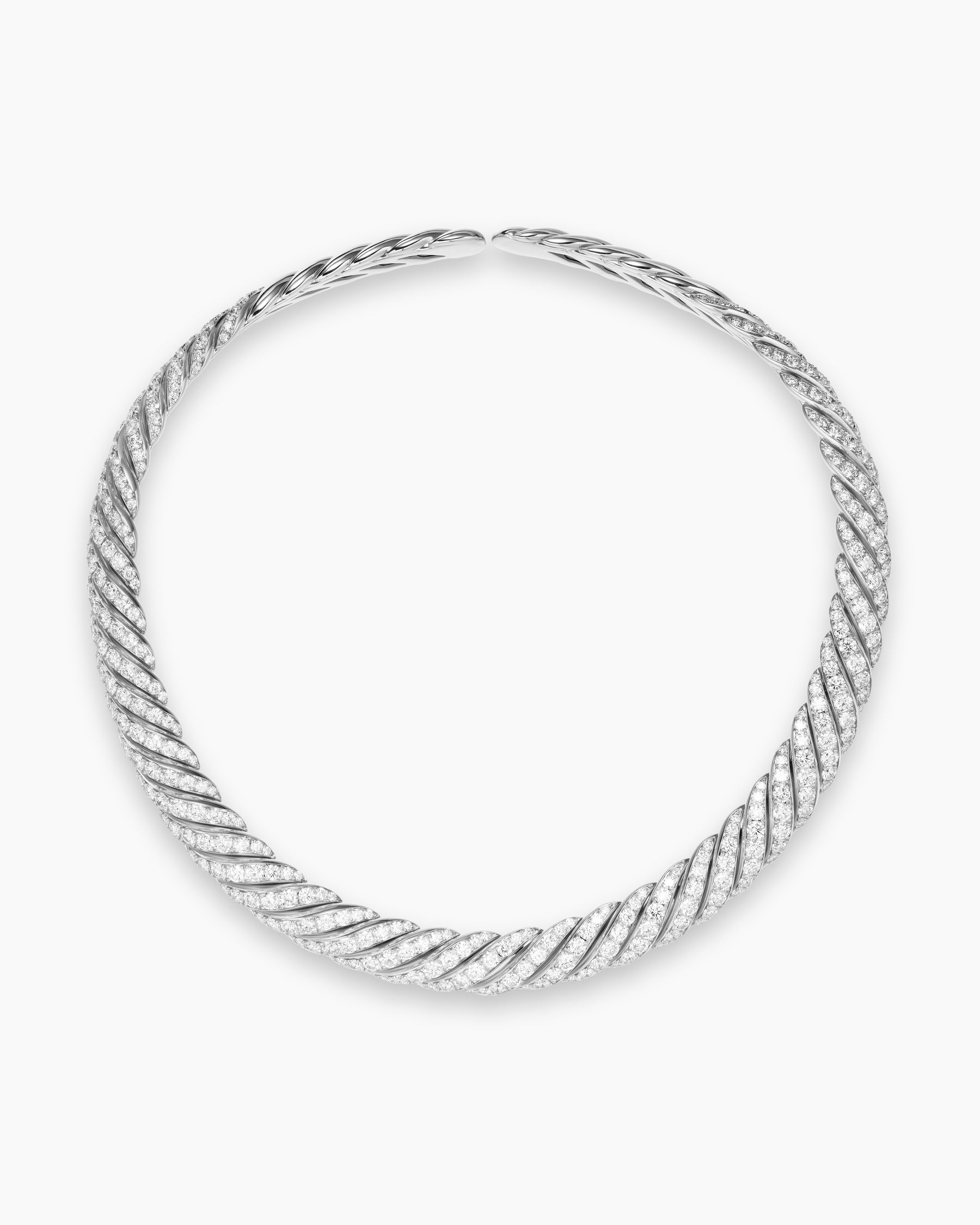 Sculpted Cable Flex Necklace in 18K White Gold with Diamonds, 11mm