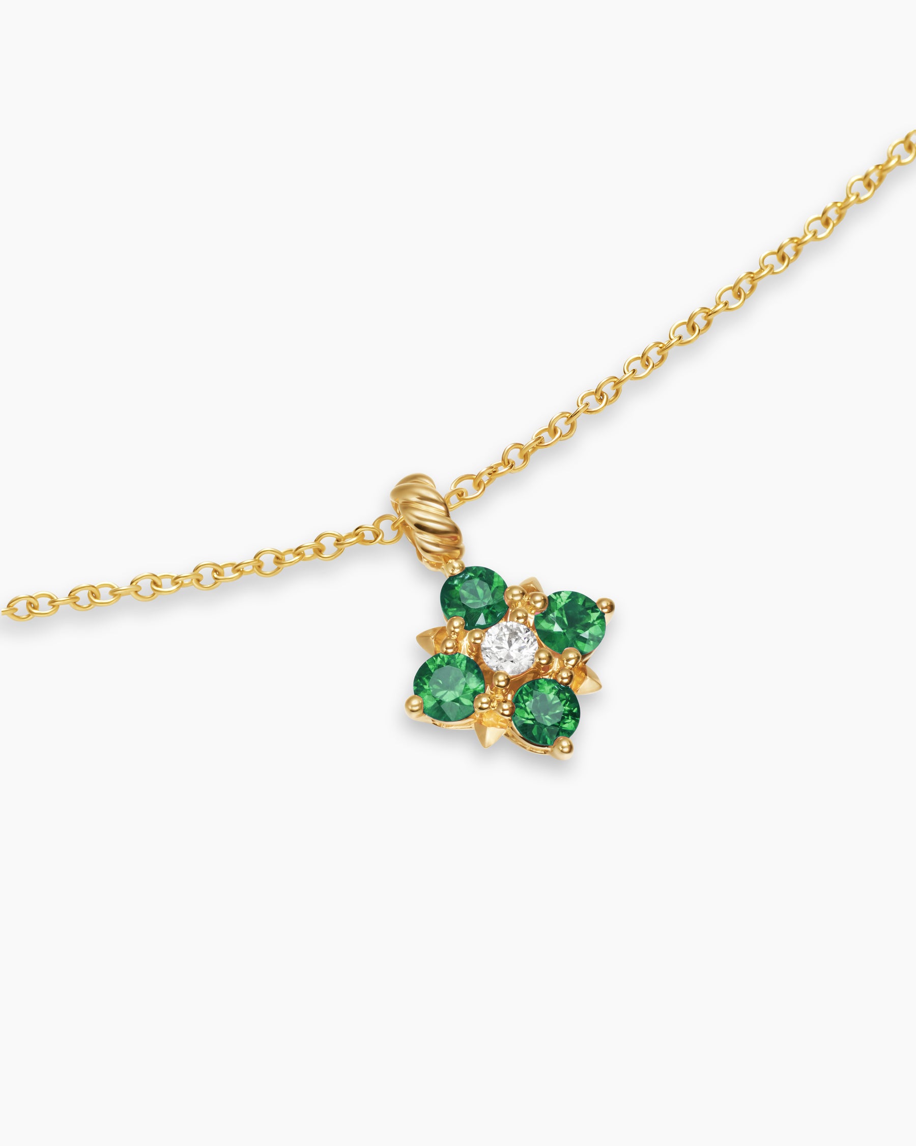 Petite Modern Renaissance Pendant Necklace in 18K Yellow Gold with Emeralds and Diamond, 9.2mm - Image 5