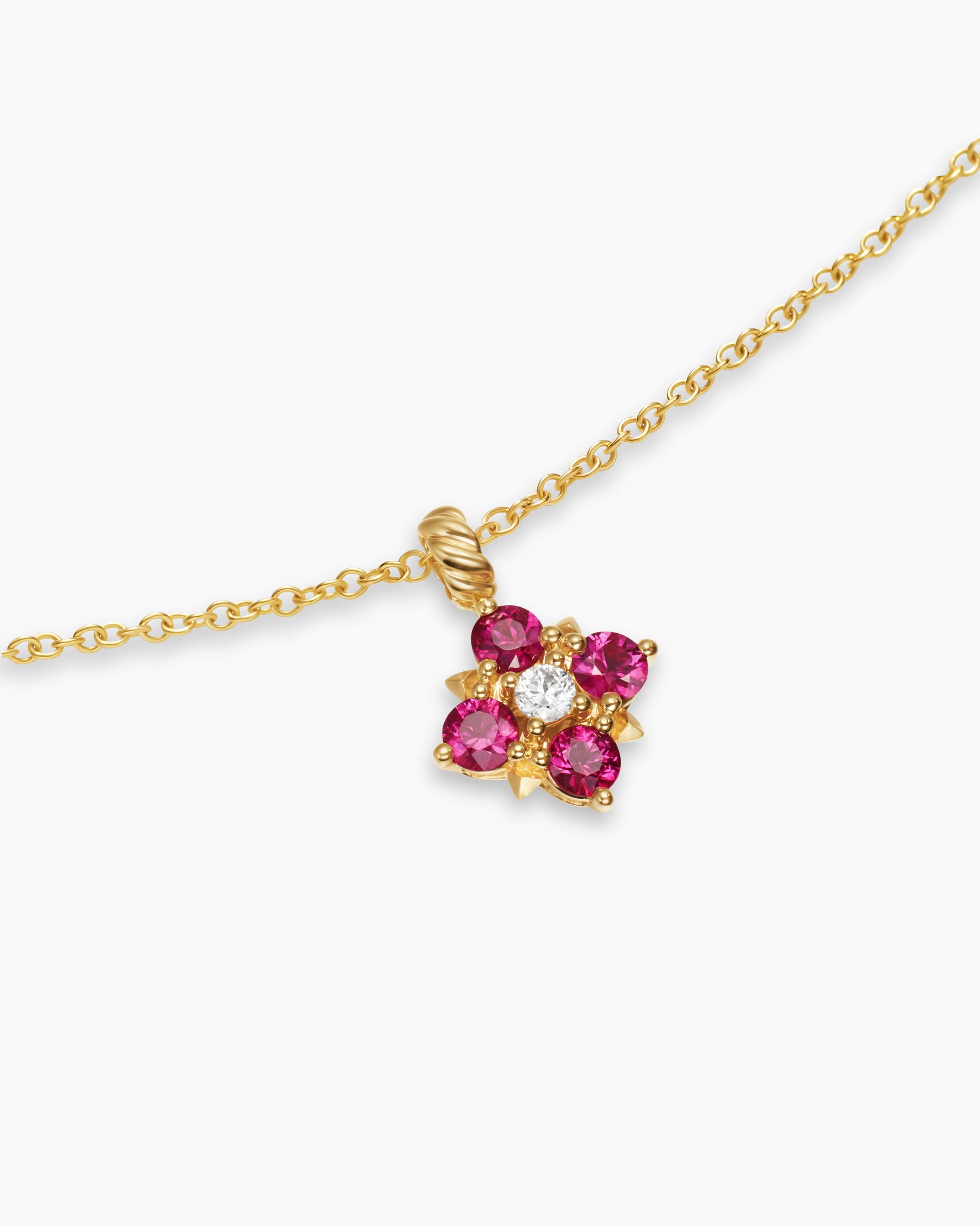 Petite Modern Renaissance Pendant Necklace in 18K Yellow Gold with Rubies and Diamond, 9.2mm - Image 5