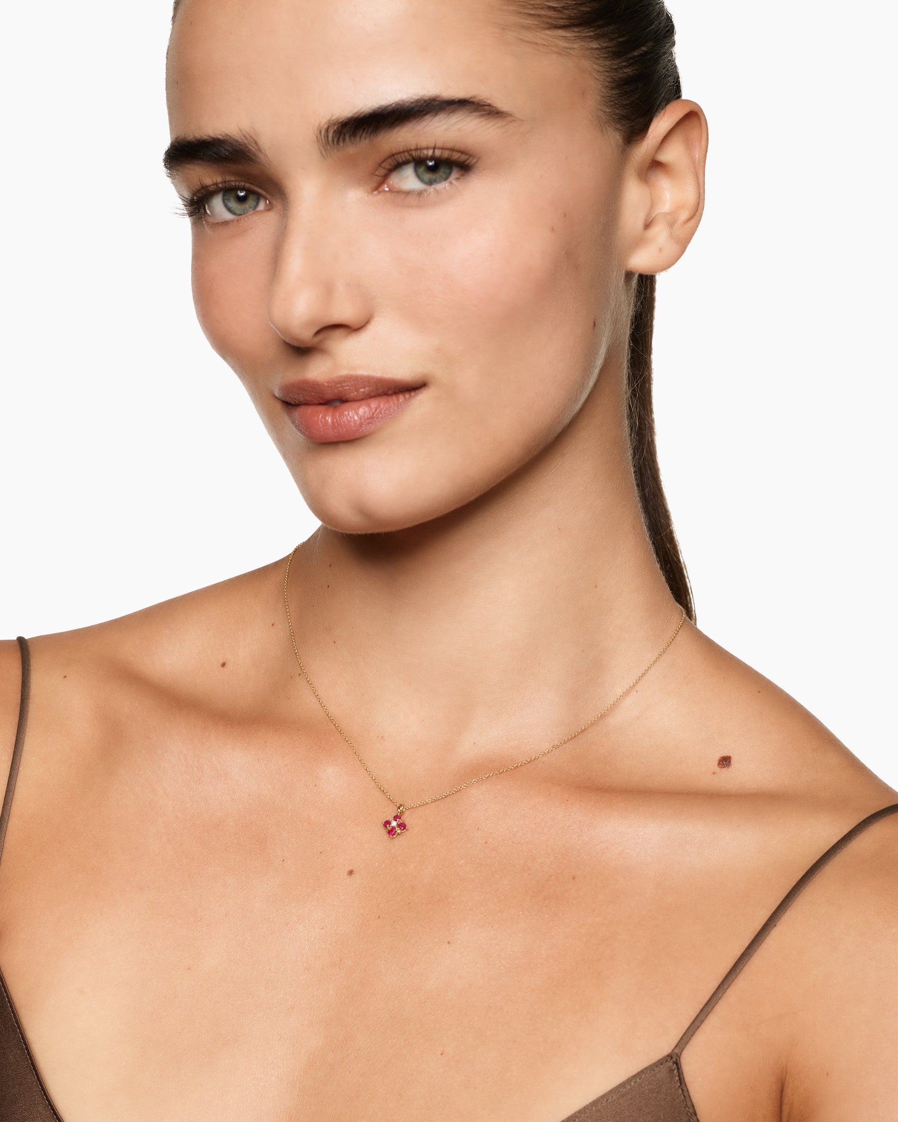 Petite Modern Renaissance Pendant Necklace in 18K Yellow Gold with Rubies and Diamond, 9.2mm - Image 2