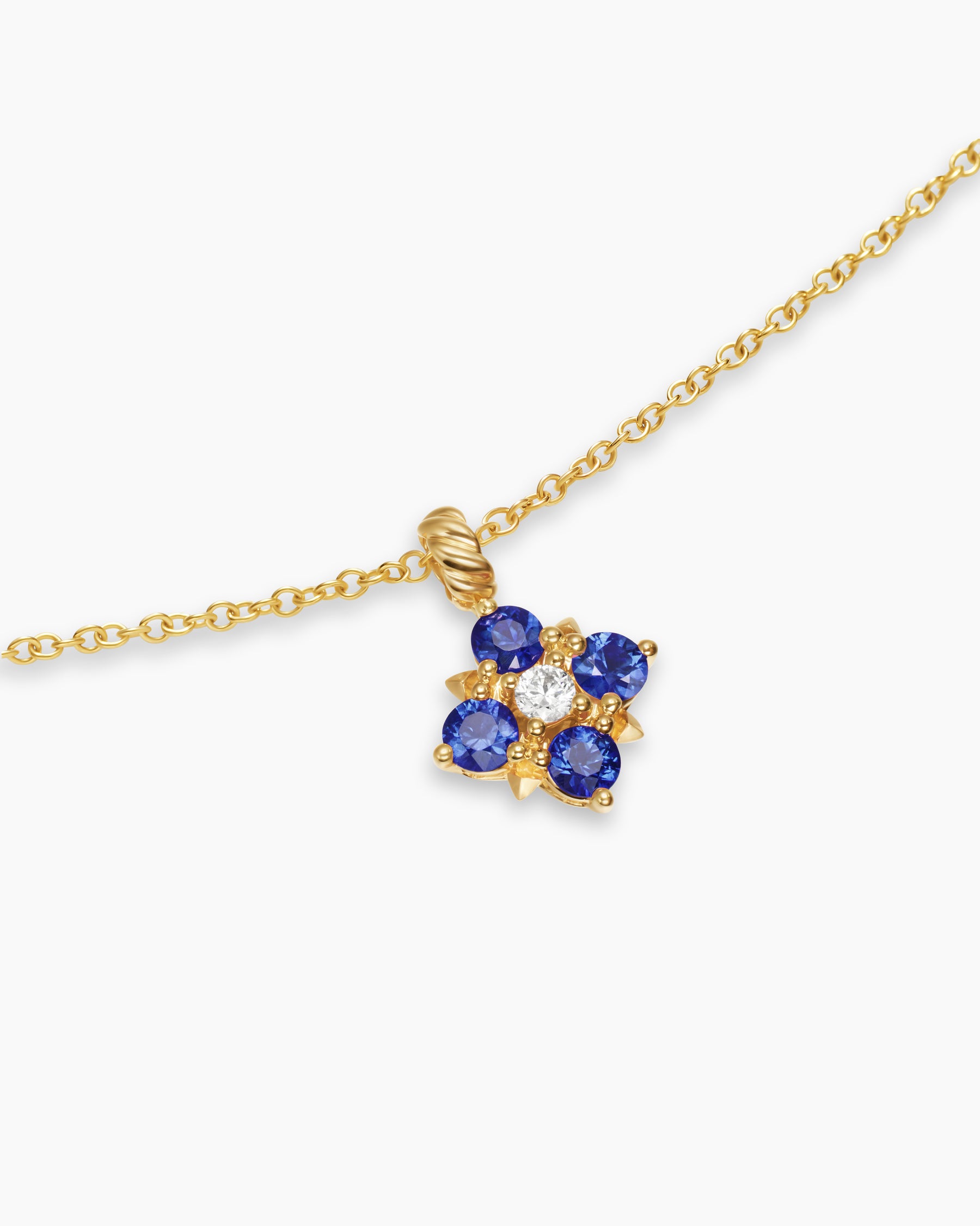 Petite Modern Renaissance Pendant Necklace in 18K Yellow Gold with Sapphires and Diamond, 9.2mm - Image 5