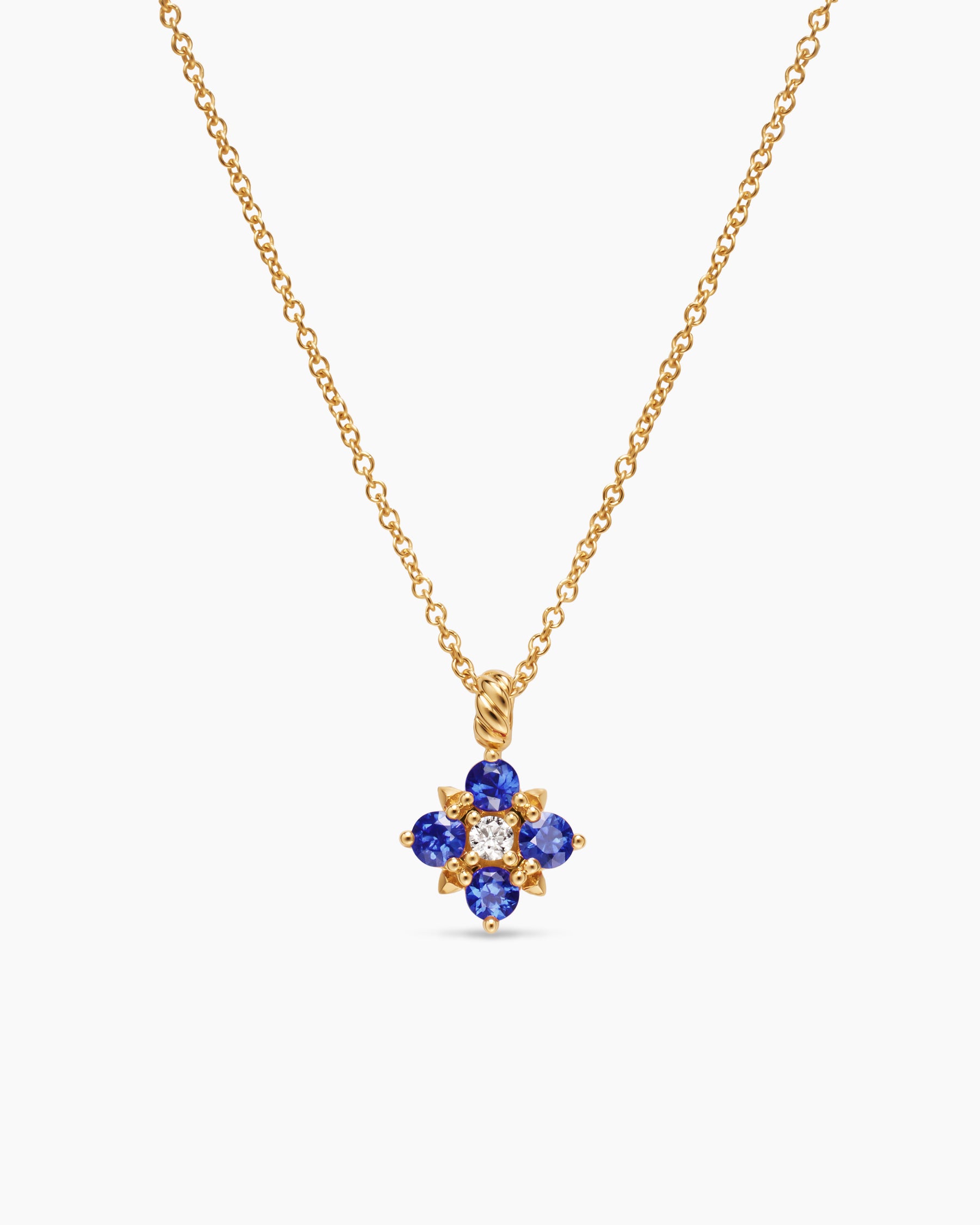 Petite Modern Renaissance Pendant Necklace in 18K Yellow Gold with Sapphires and Diamond, 9.2mm