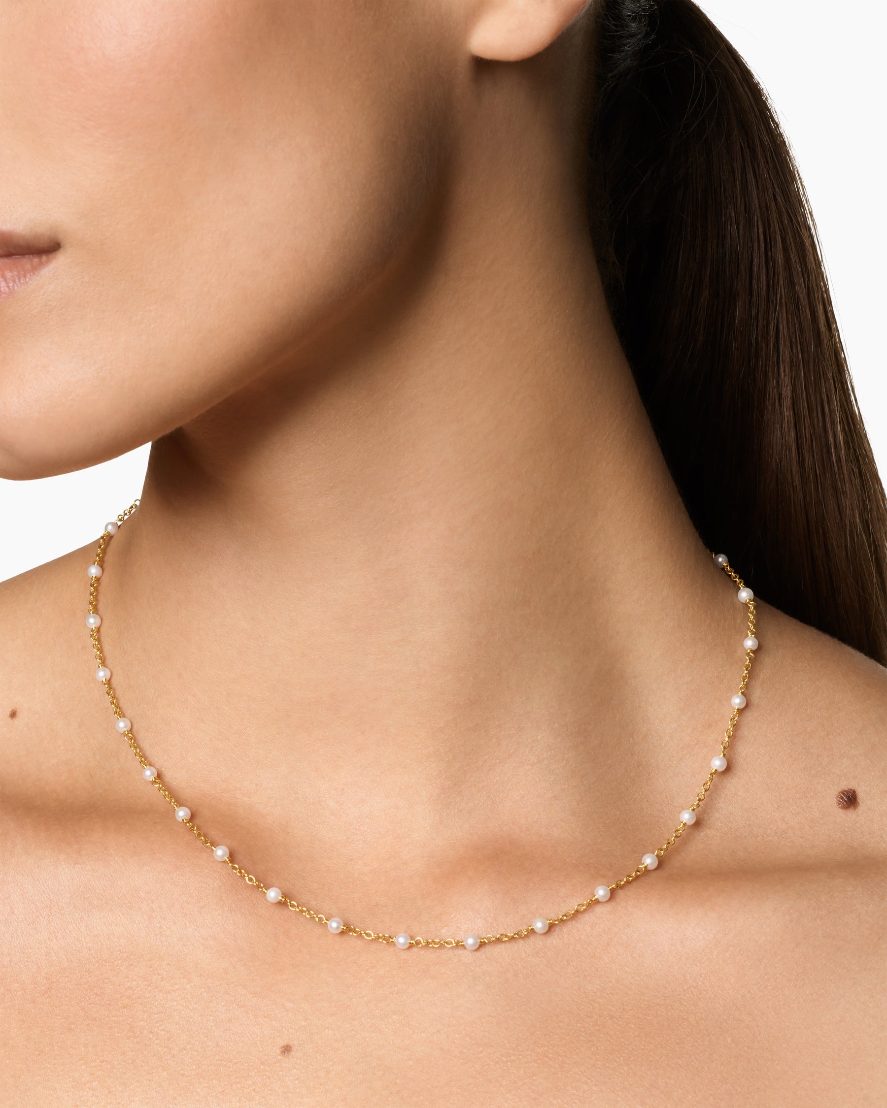 Alternative view of Pearl Classics Station Necklace in 18K Yellow Gold, 3.5mm