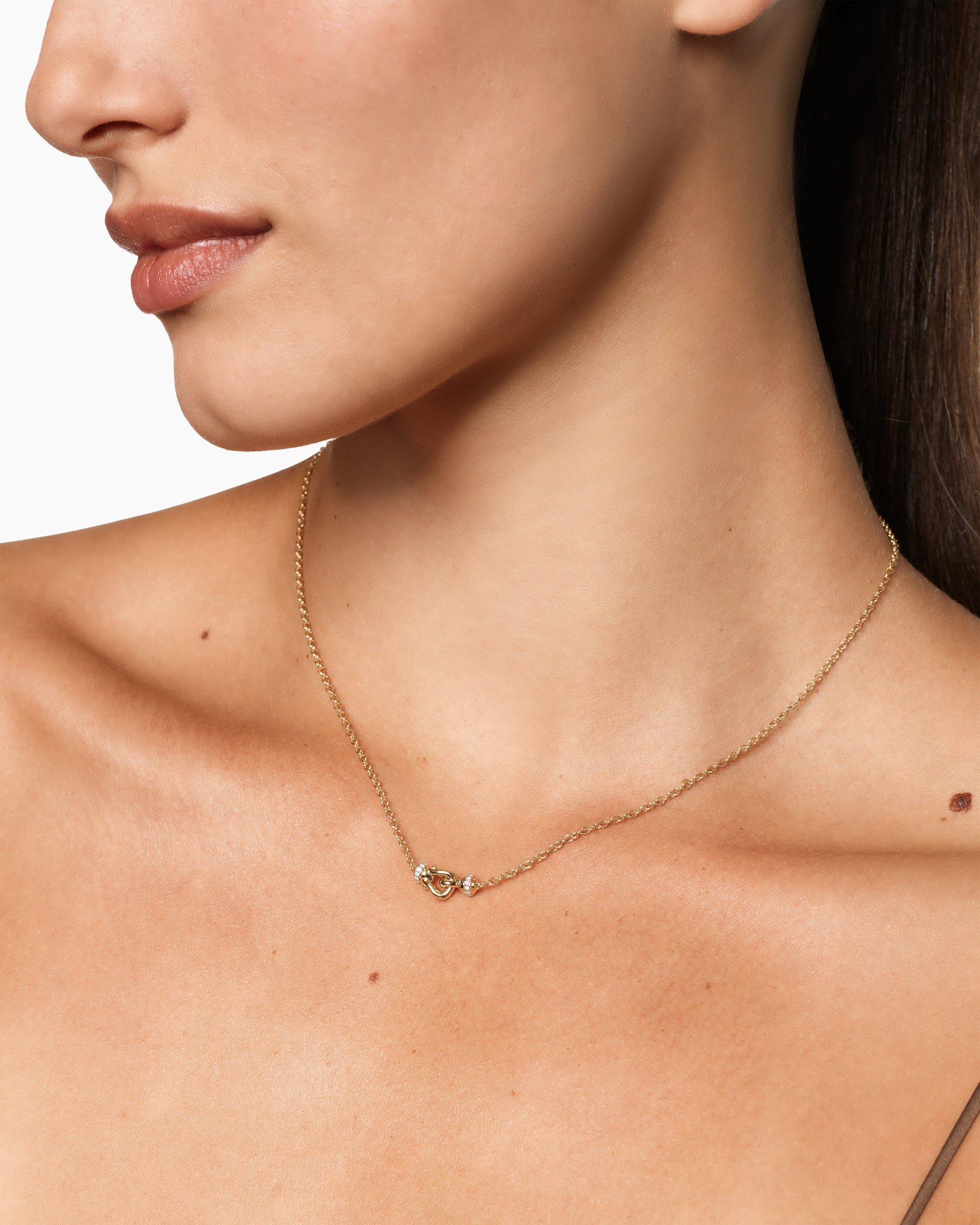 Alternative view of Petite Buckle Necklace in 18K Yellow Gold with Diamonds, 16.3mm