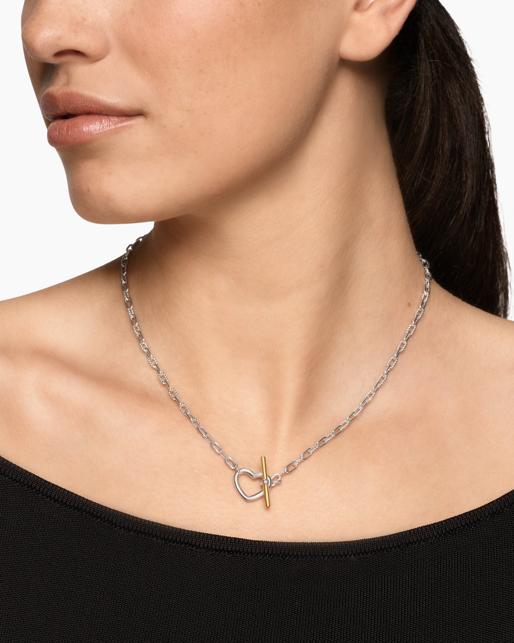 Alternative view of DY Madison Heart Toggle Chain Necklace in Sterling Silver with 18K Yellow Gold, 3mm