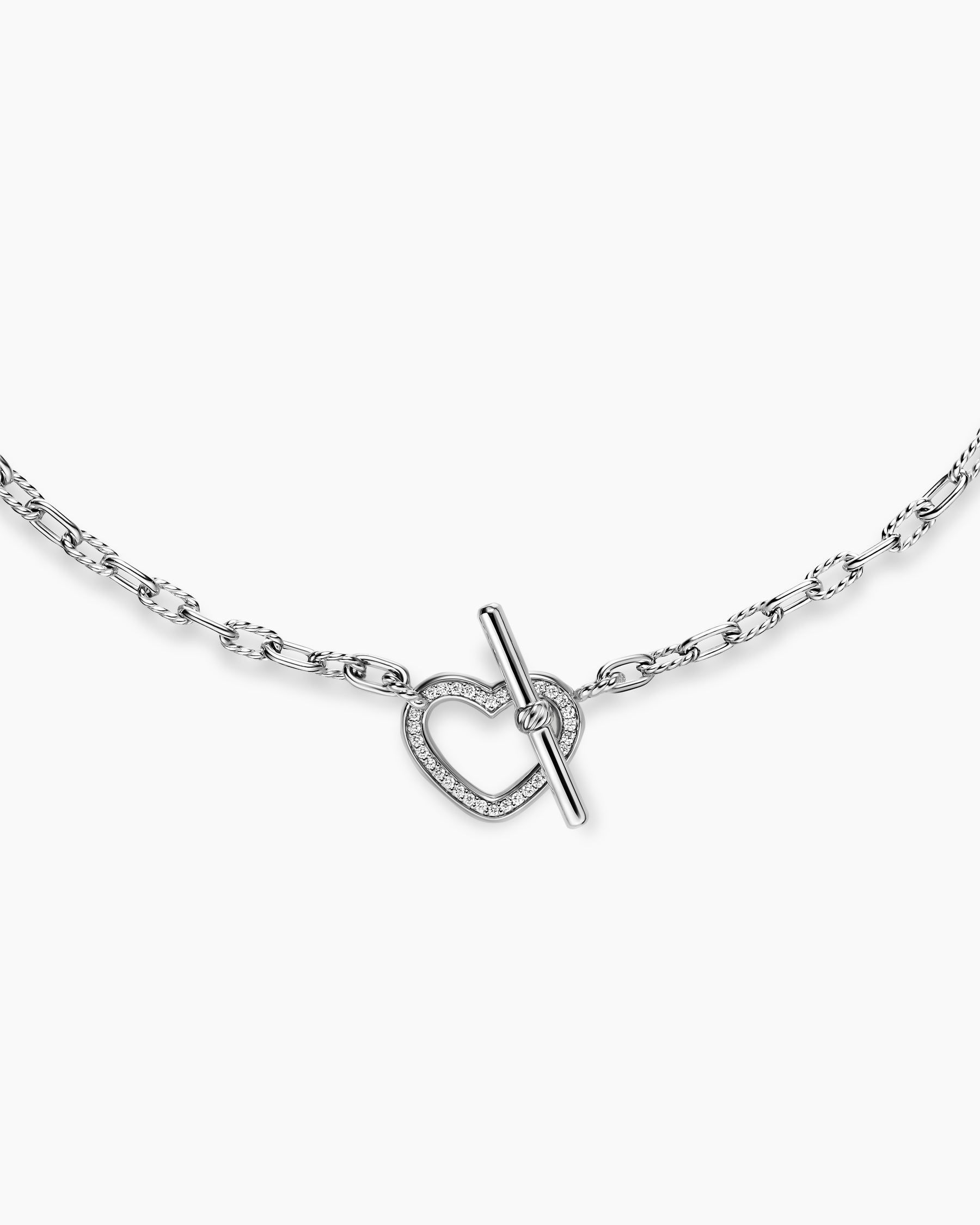 DY Madison Heart Toggle Chain Necklace in Sterling Silver with Diamonds, 3mm - Image 4