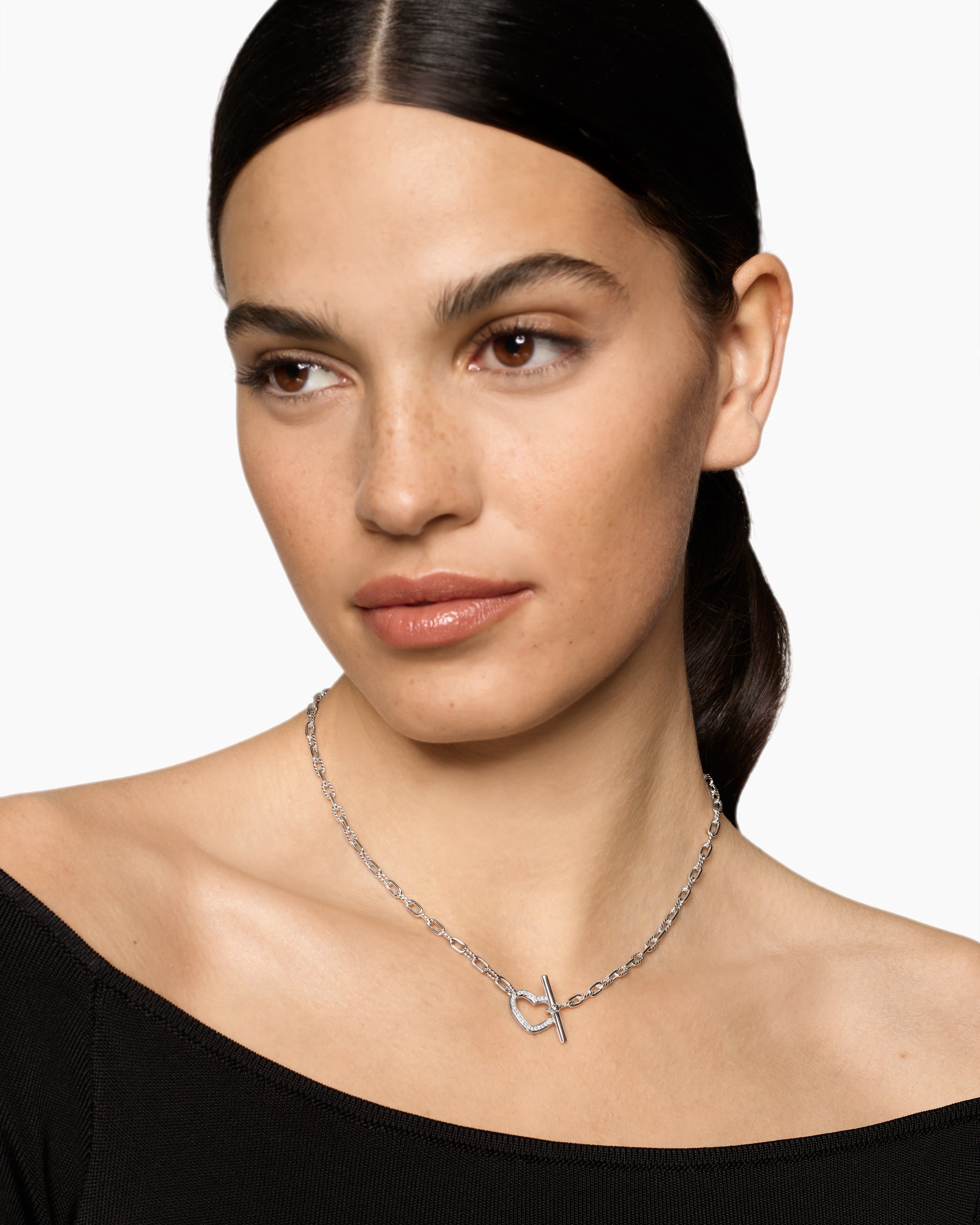 Alternative view of DY Madison Heart Toggle Chain Necklace in Sterling Silver with Diamonds, 3mm