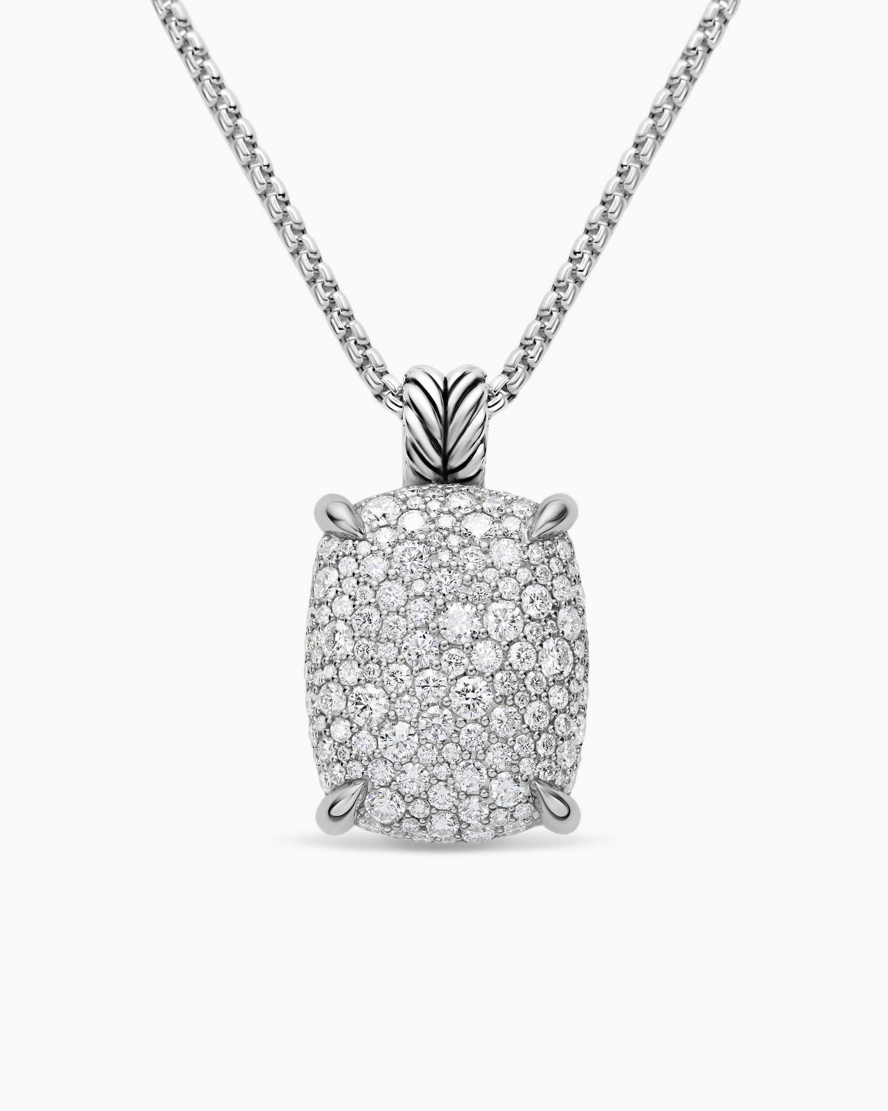 Chatelaine Elongated Pendant Necklace in Sterling Silver with Diamonds, 19mm