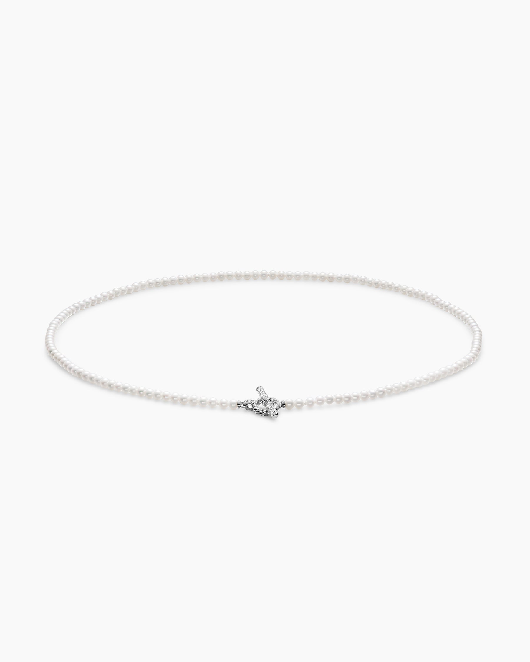 Alternative view of Pearl Classics Petite Toggle Necklace in Sterling Silver with Diamonds, 3mm