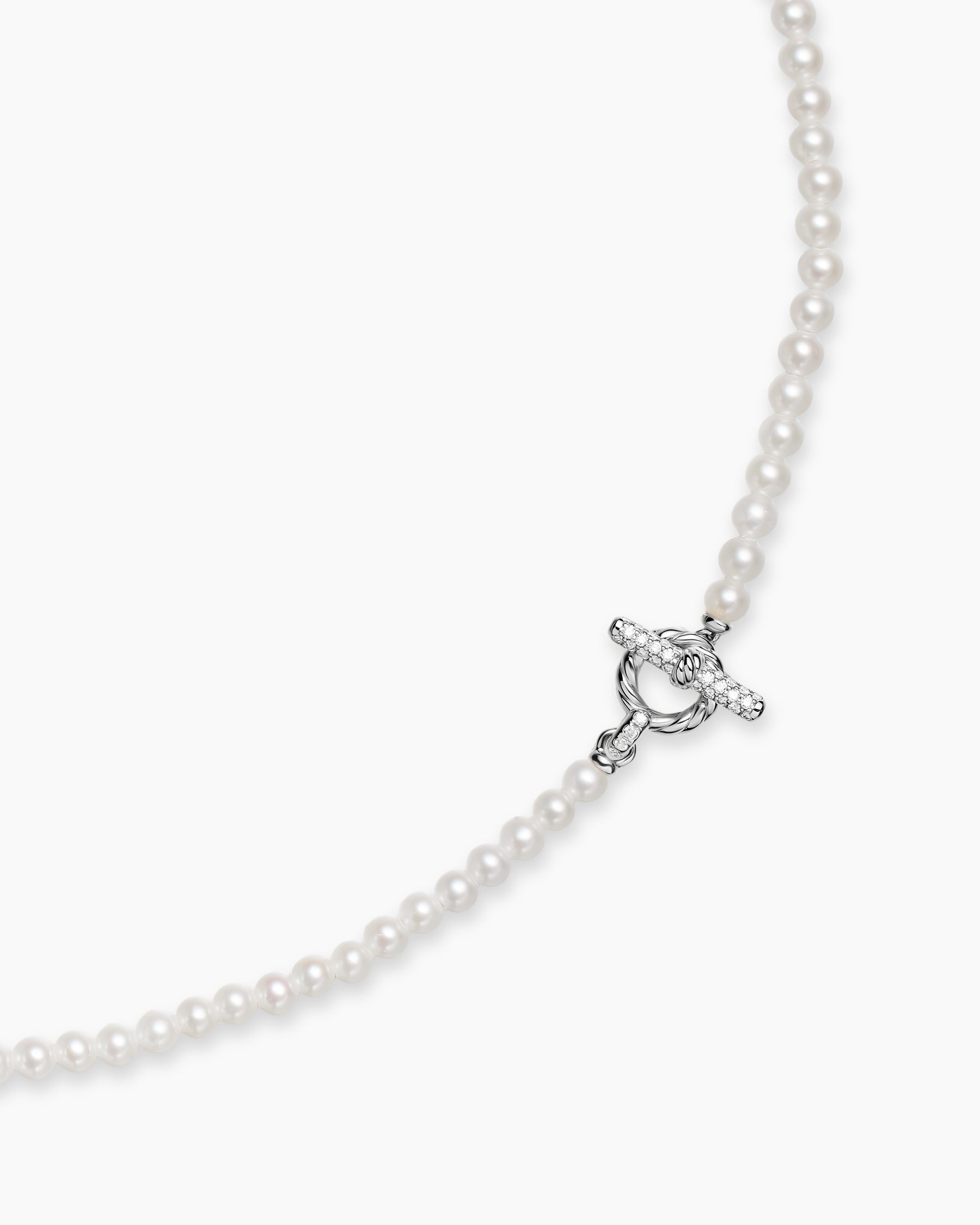 Pearl Classics Petite Toggle Necklace in Sterling Silver with Diamonds, 3mm - Image 3
