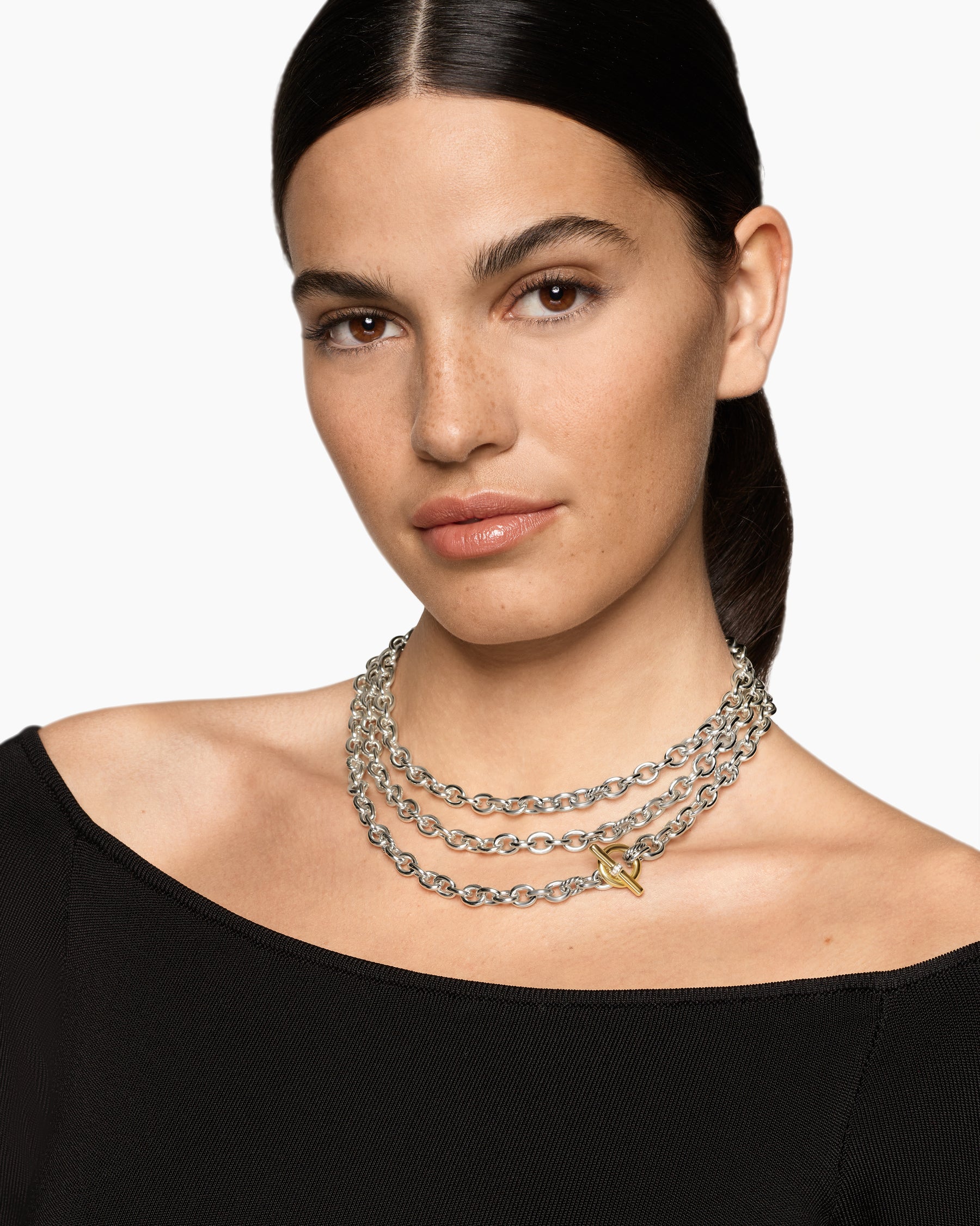Alternative view of DY Mercer Convertible Chain Necklace in Sterling Silver with 18K Yellow Gold and Diamonds, 8mm