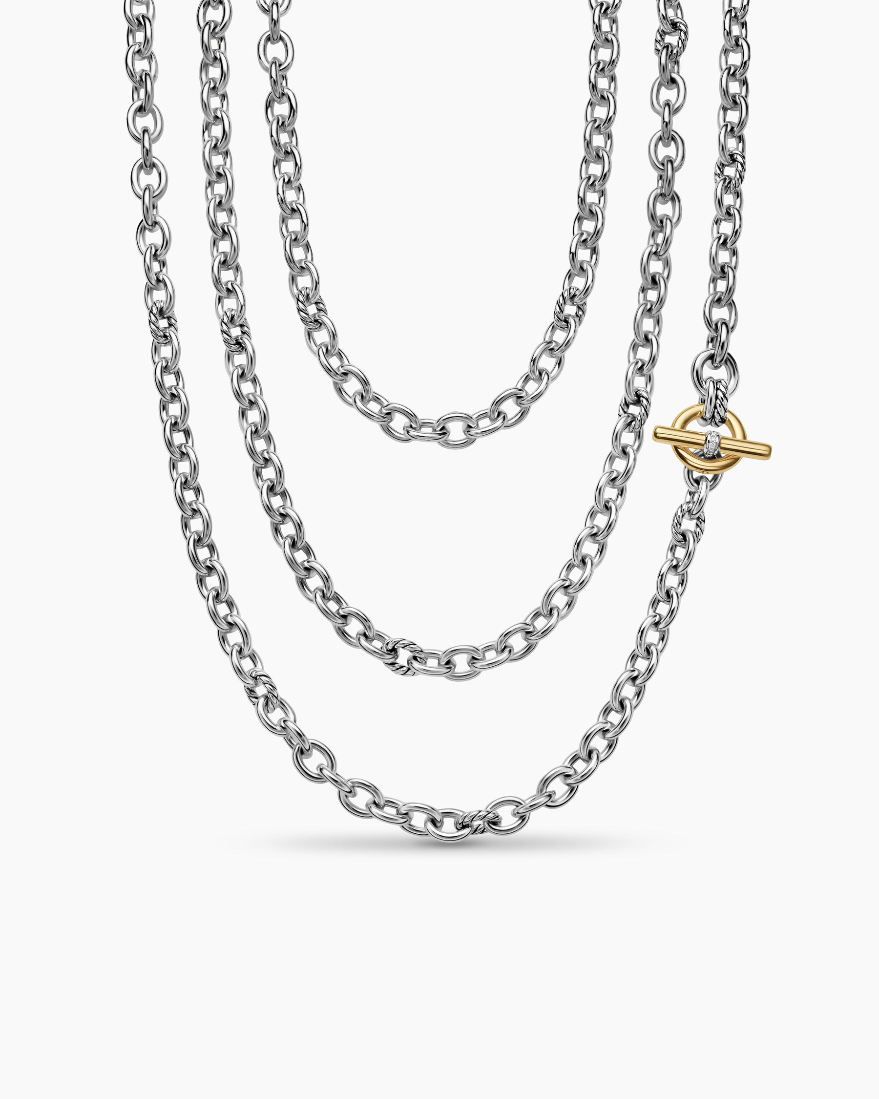 DY Mercer Convertible Chain Necklace in Sterling Silver with 18K Yellow Gold and Diamonds, 8mm