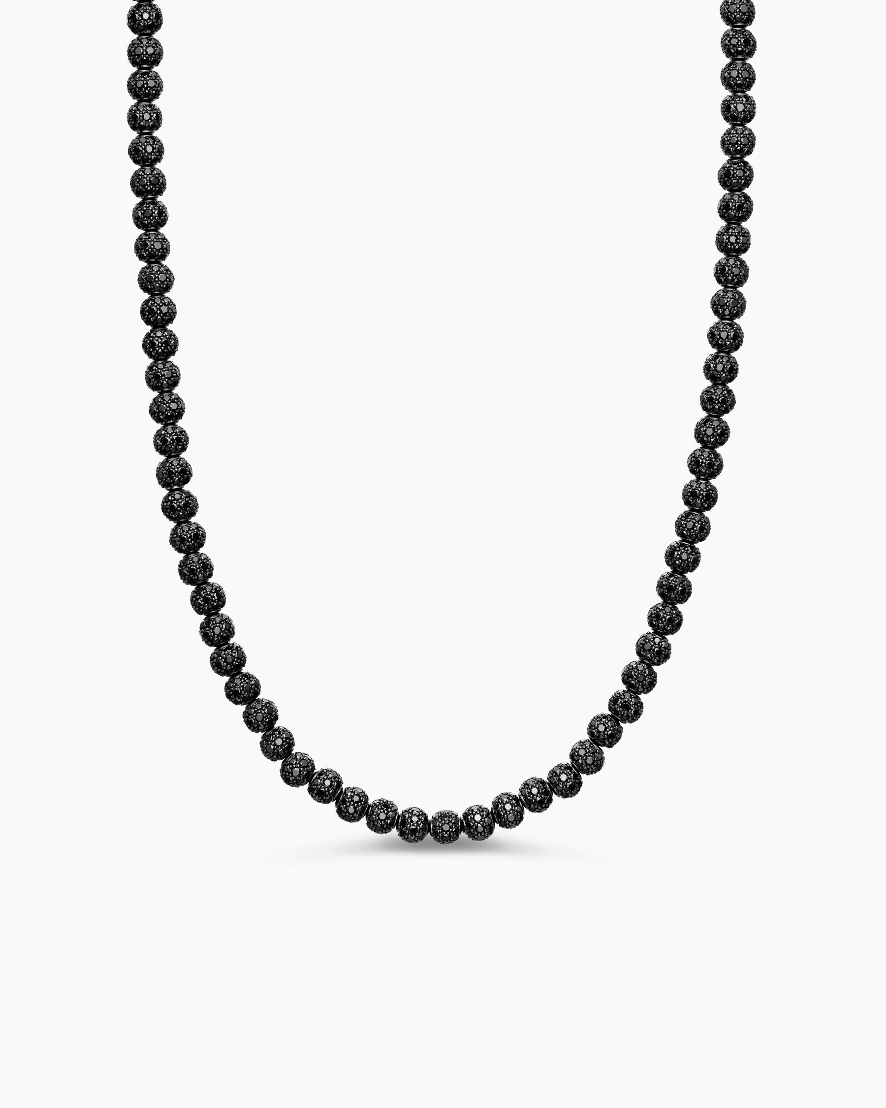 Spiritual Beads Necklace in Sterling Silver with Pavé Black Diamonds, 6mm