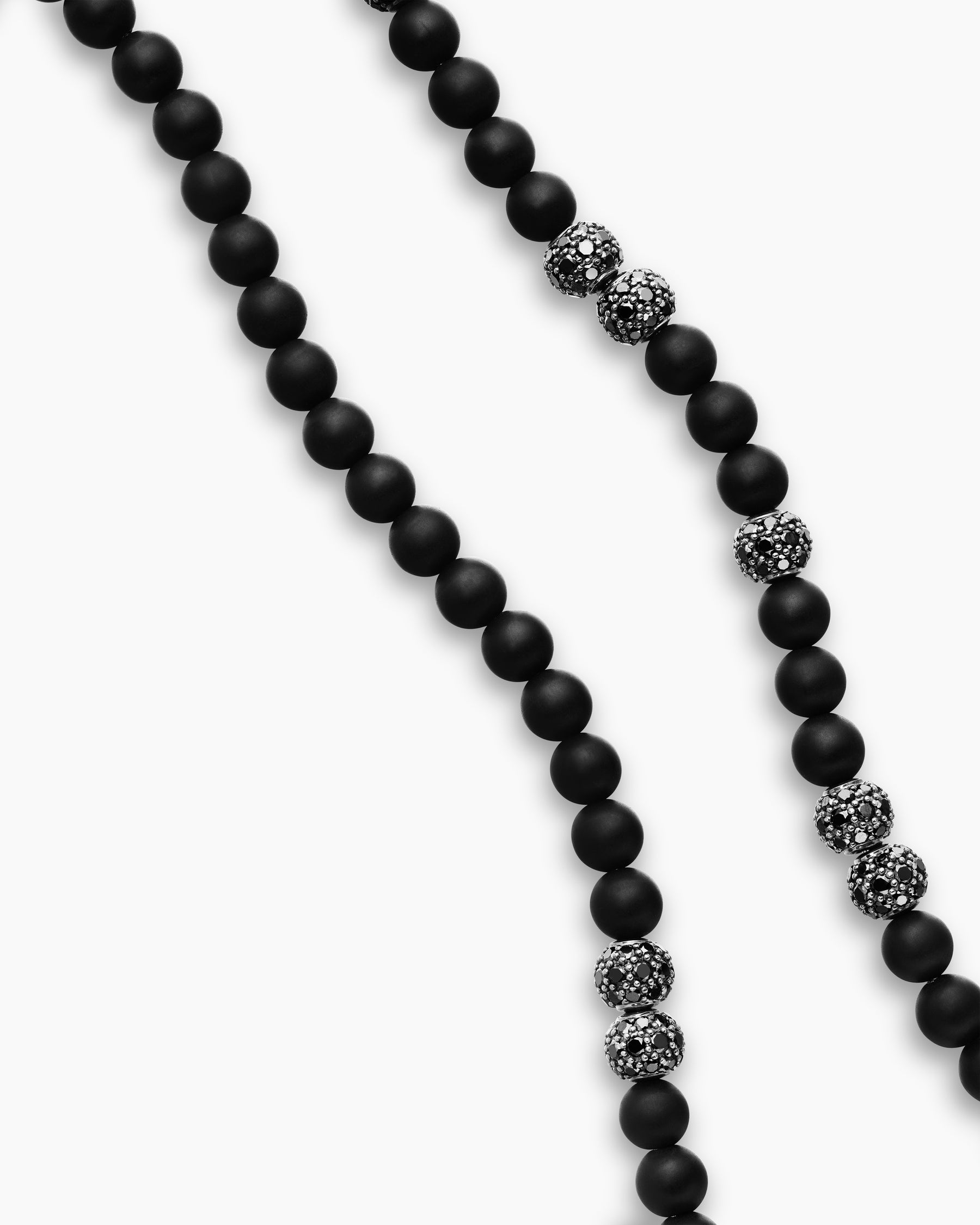 Spiritual Beads Necklace in Sterling Silver with Black Onyx and Pavé Black Diamonds, 6mm - Image 3